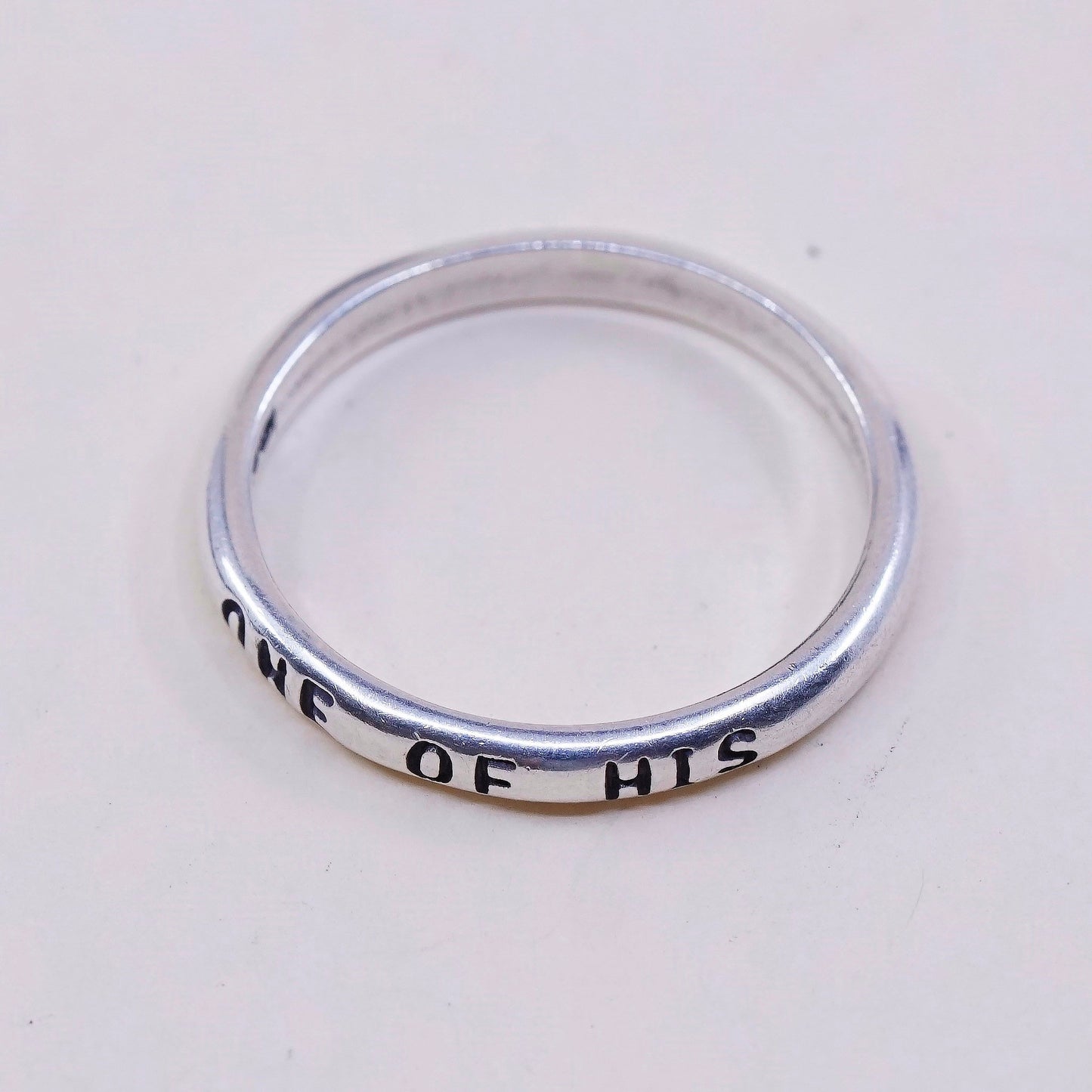 Size 8.25, vtg WJ sterling 925 silver handmade ring band embossed “one of his”