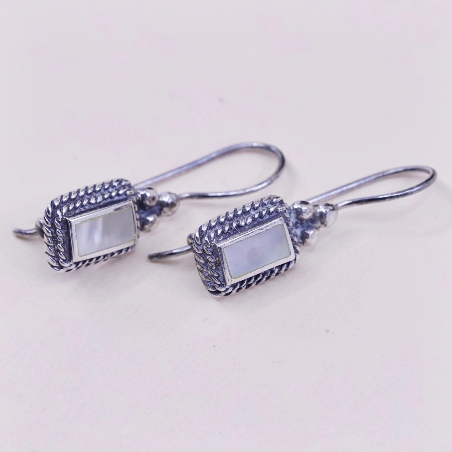 Vintage sterling 925 silver handmade earrings with white Mother of pearl