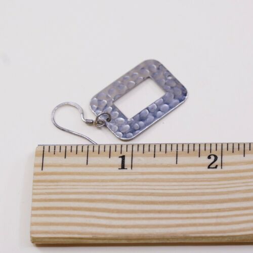 vtg Modernist Hammered Sterling 925 Silver Square Dangles Earrings, Stamped 925