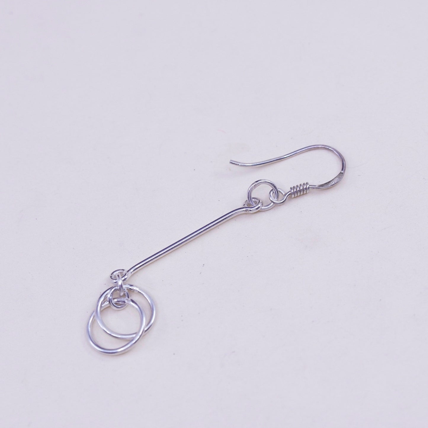 Vintage sterling silver handmade earrings, 925 hammered circle dangles