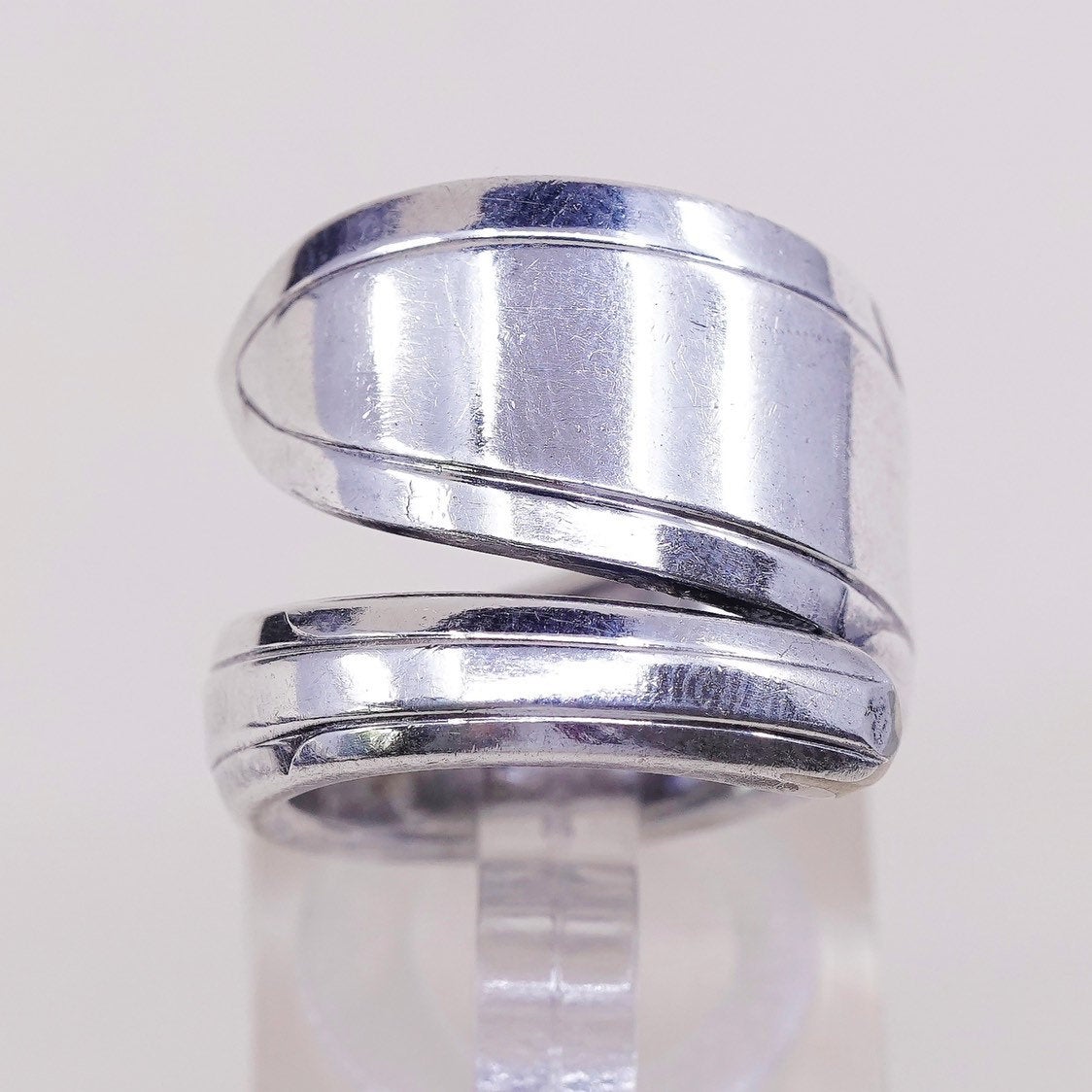 sz 5.5, vtg nobility plate jewelry, Sterling silver handmade spoon ring, 925 wrap band