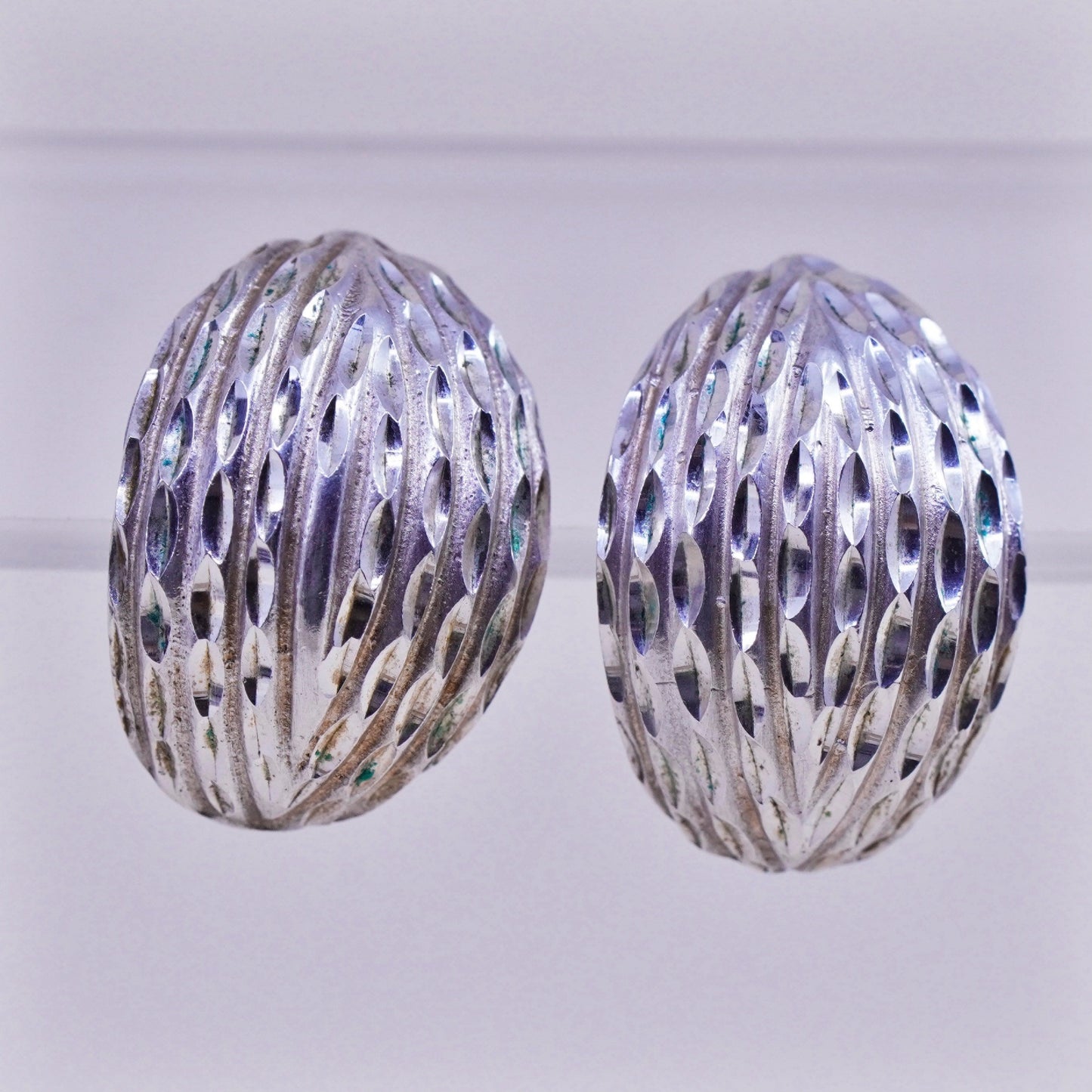 Vintage sterling silver handmade huggie studs, textured 925 earrings