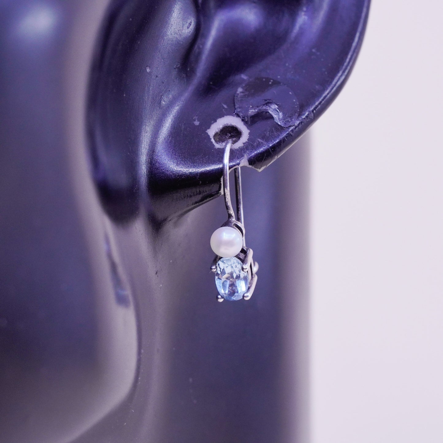 Vintage sterling silver handmade earrings, 925 hooks with topaz drops
