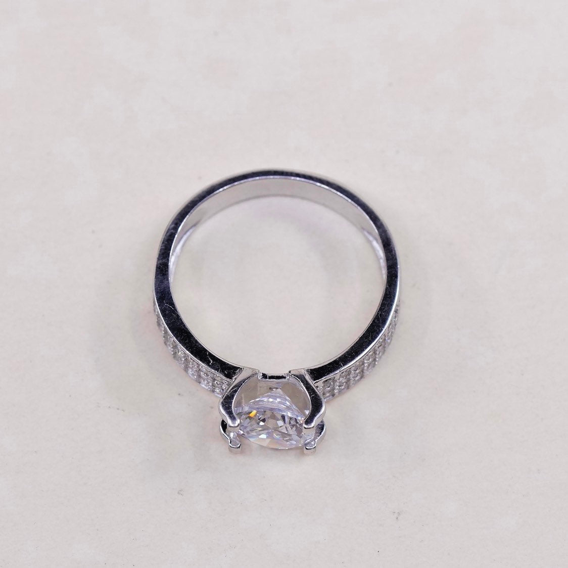 Size 7.5, Sterling 925 silver engagement ring w/ round CZ cluster