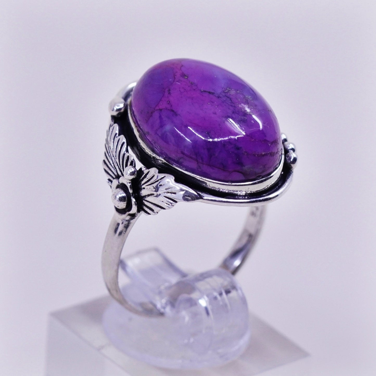 Size 8, BBJ sterling silver handmade 925 ring with oval purple turquoise beads