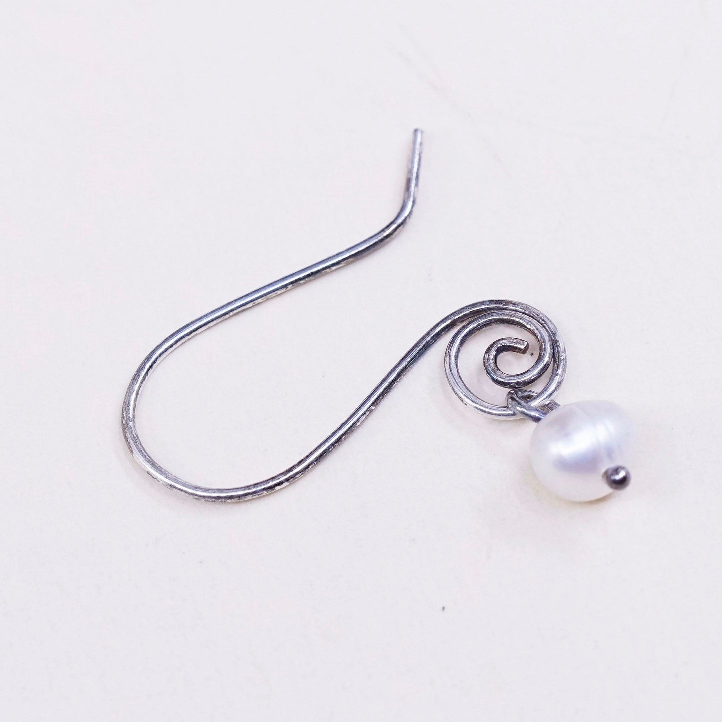 Vintage sterling silver handmade earrings, 925 swirl with pearl drop