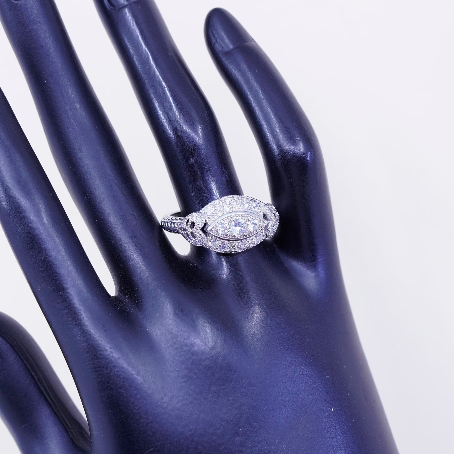 Size 9, vintage jewelry, sterling 925 silver cluster crystal engagement ring