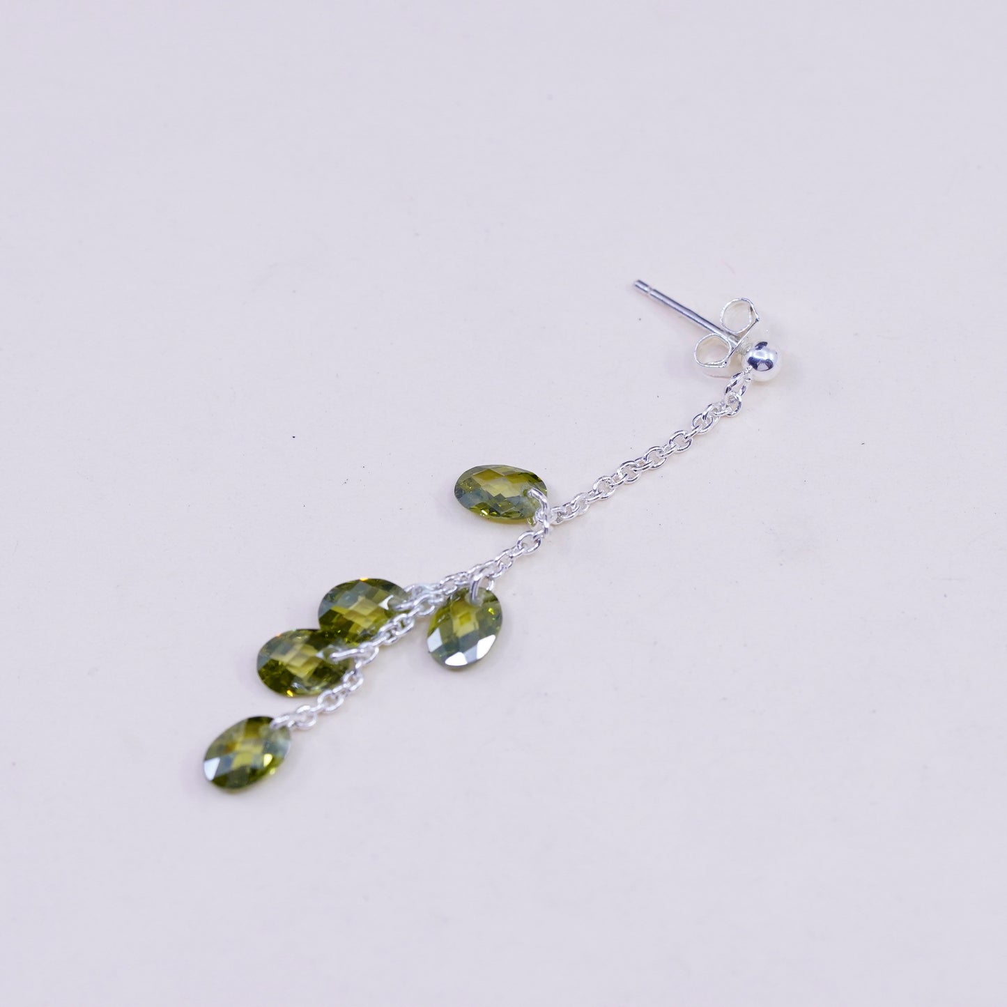 Vintage sterling 925 silver handmade earrings with cluster olive green crystal