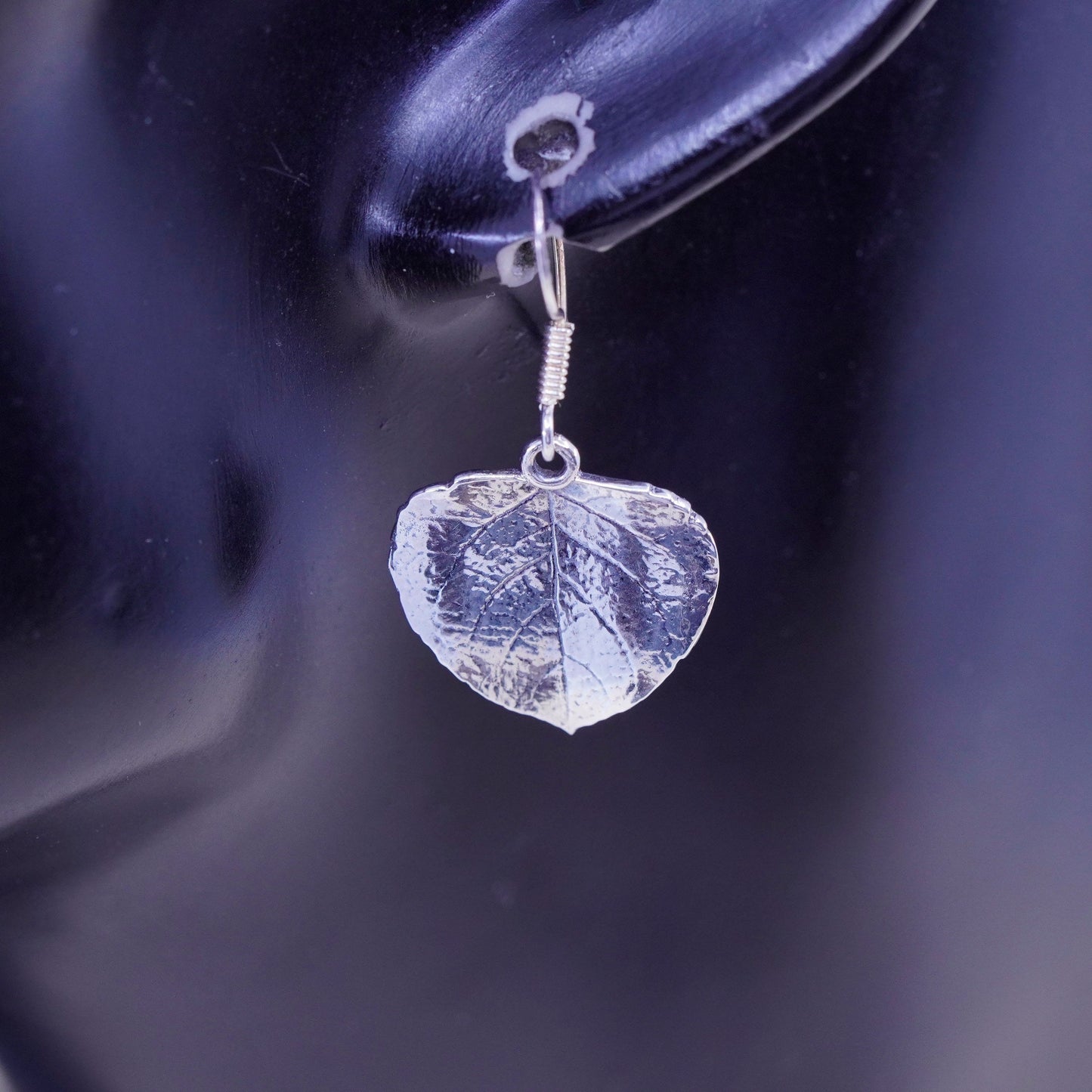 Vintage Sterling silver handmade earrings, 925 leaf dangles