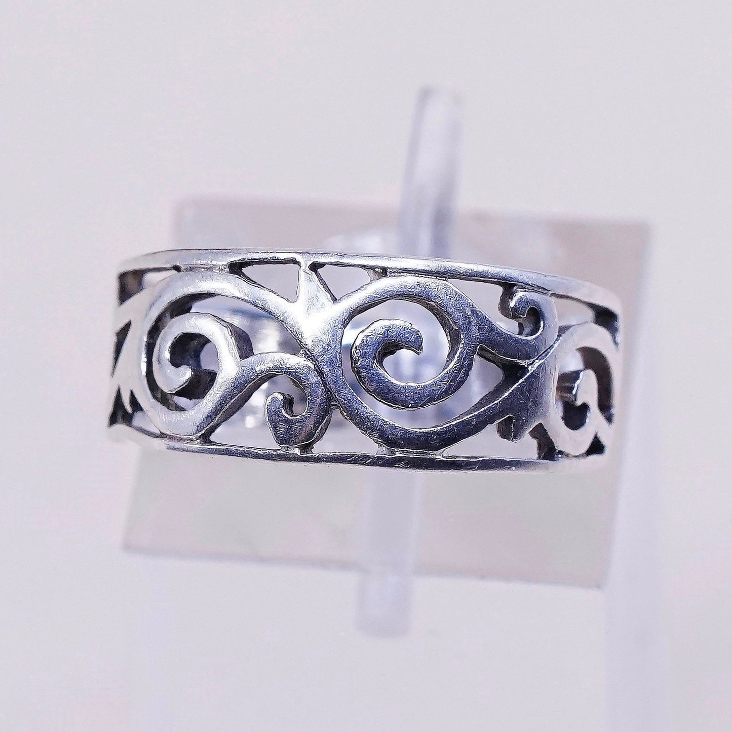 sz 6, vtg Sterling silver handmade ring, mexico 925 band w/ swirl wave