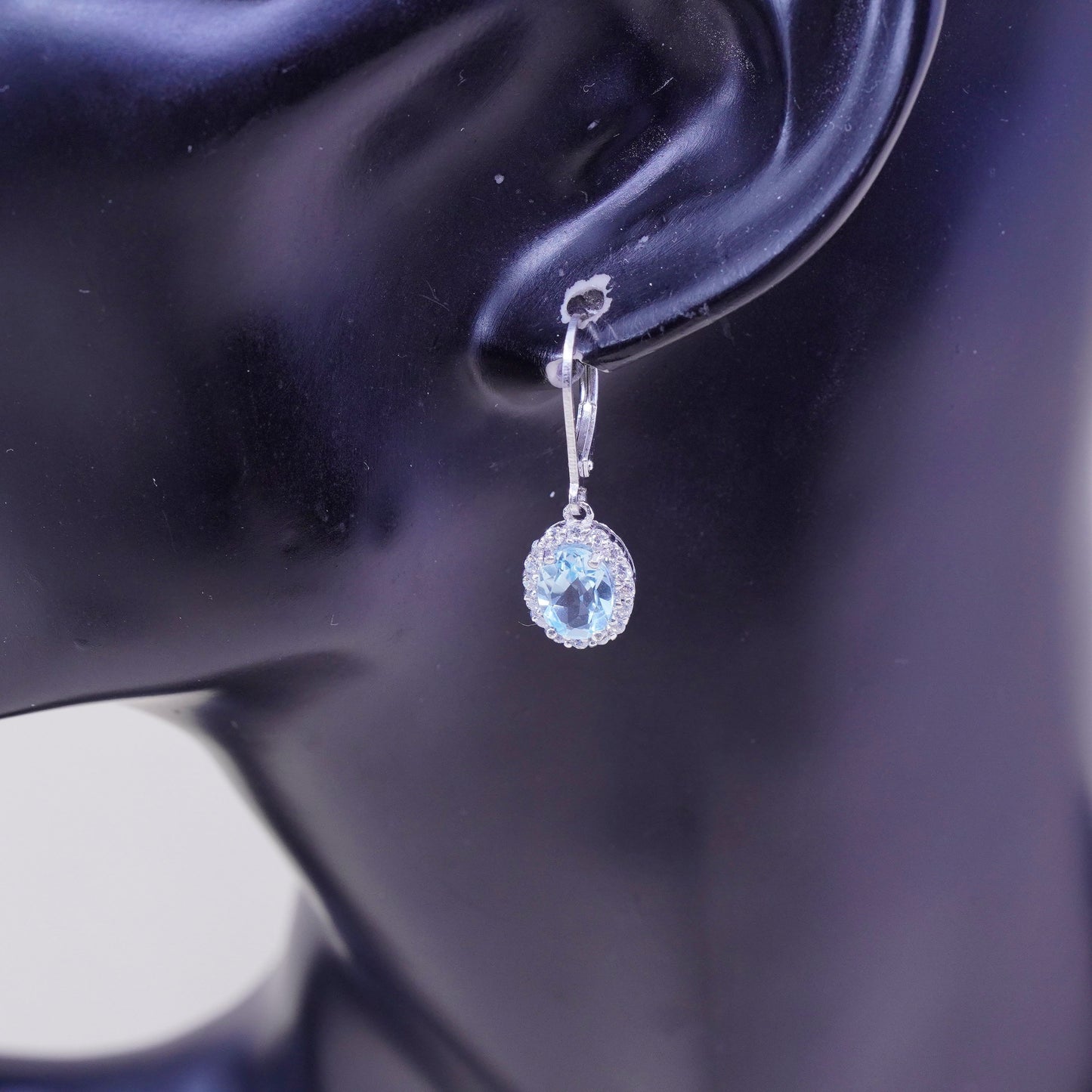 Vintage SIG sterling silver handmade earrings, 925 hooks with topaz drops