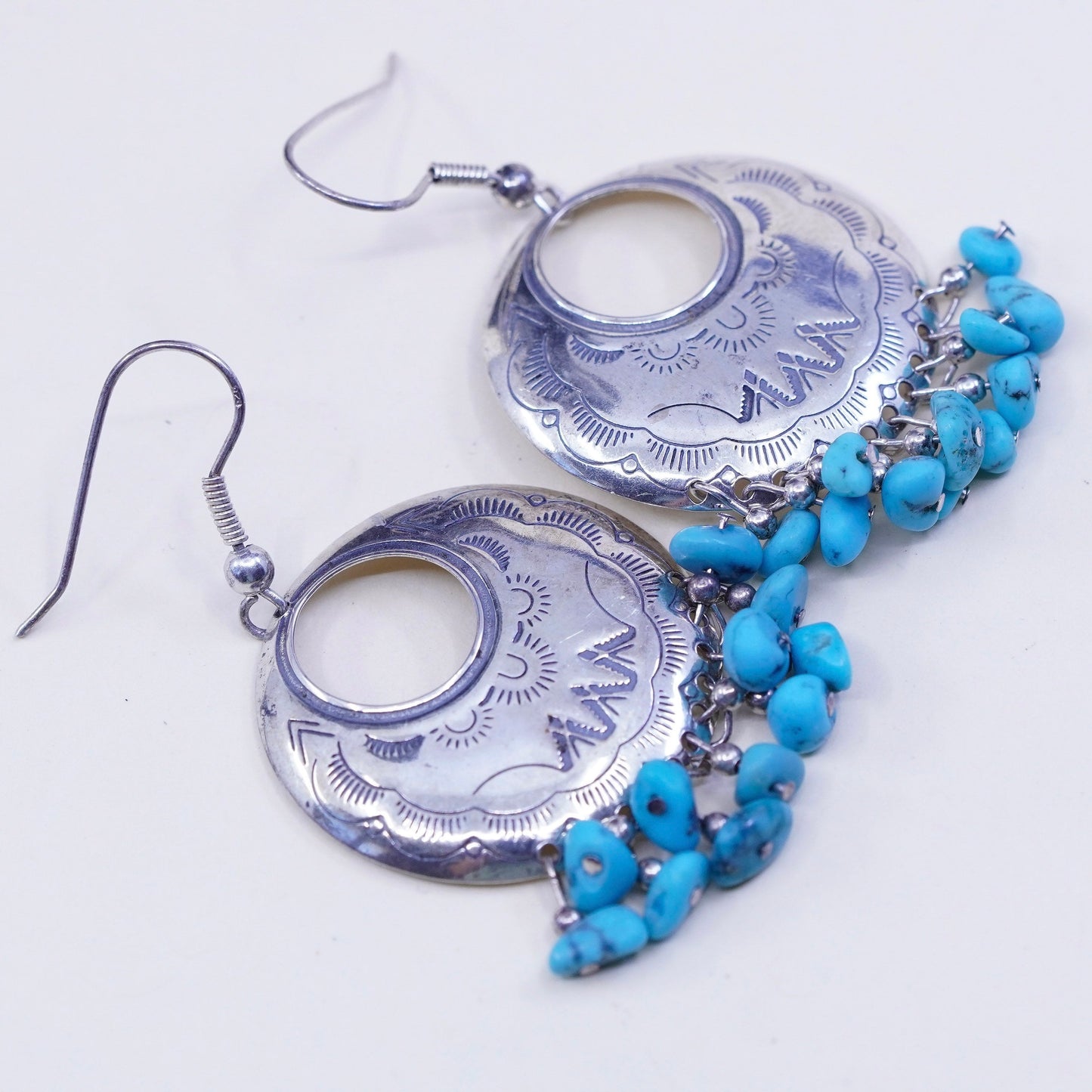 carolyn pollack Sterling 925 silver handmade disc earrings w/ cluster turquoise