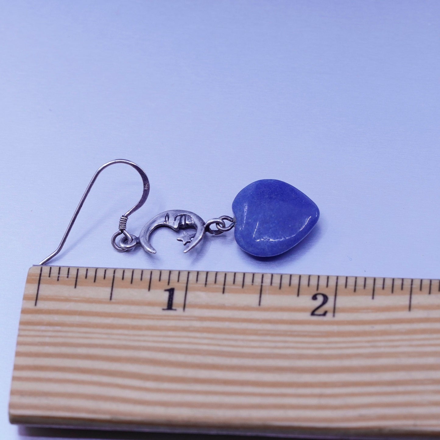 vtg jewelry | handmade Sterling 925 silver sodalite heart earrings moon face