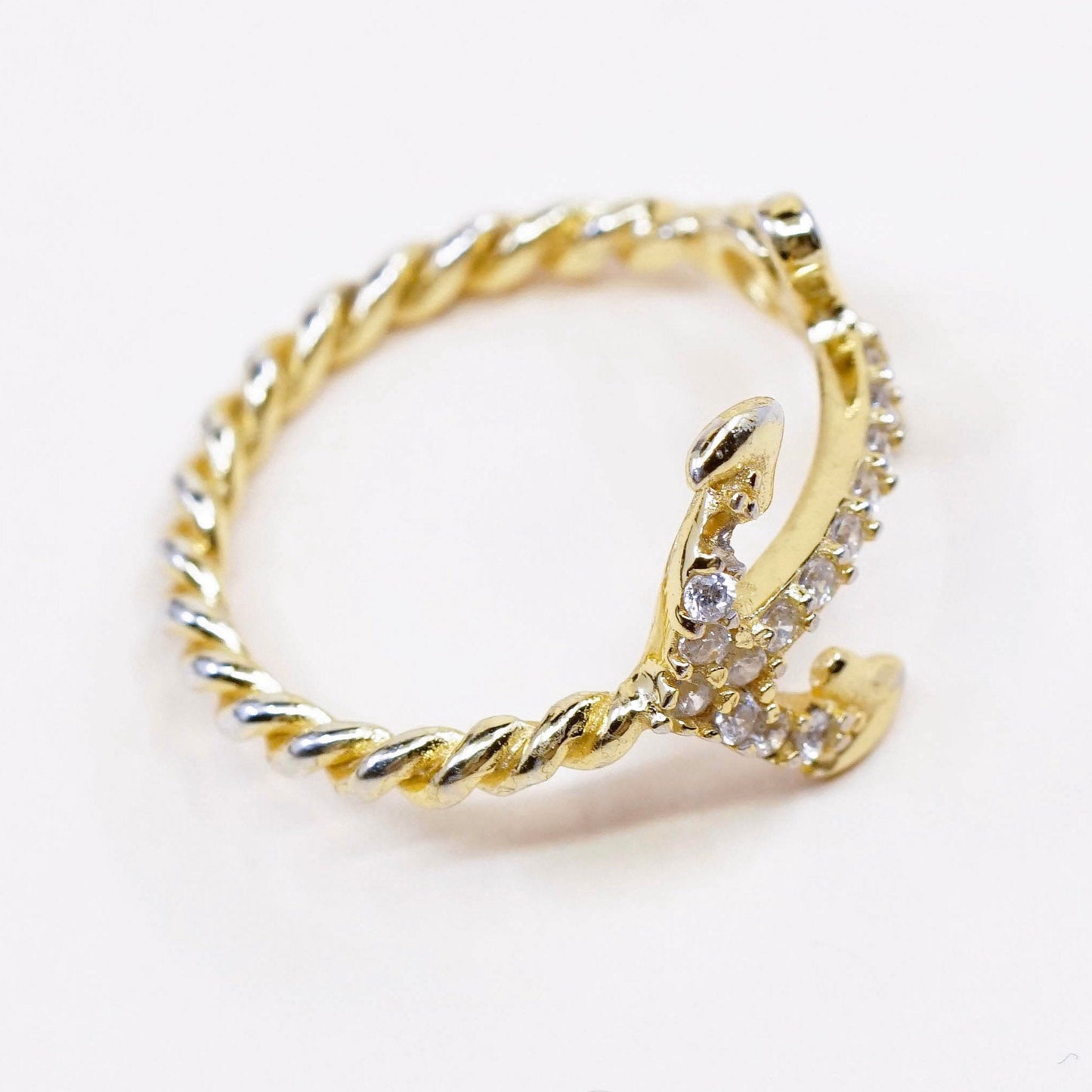 Size 6.75, vtg vermeil gold Sterling silver ring, 925 anchor band w/ cluster Cz