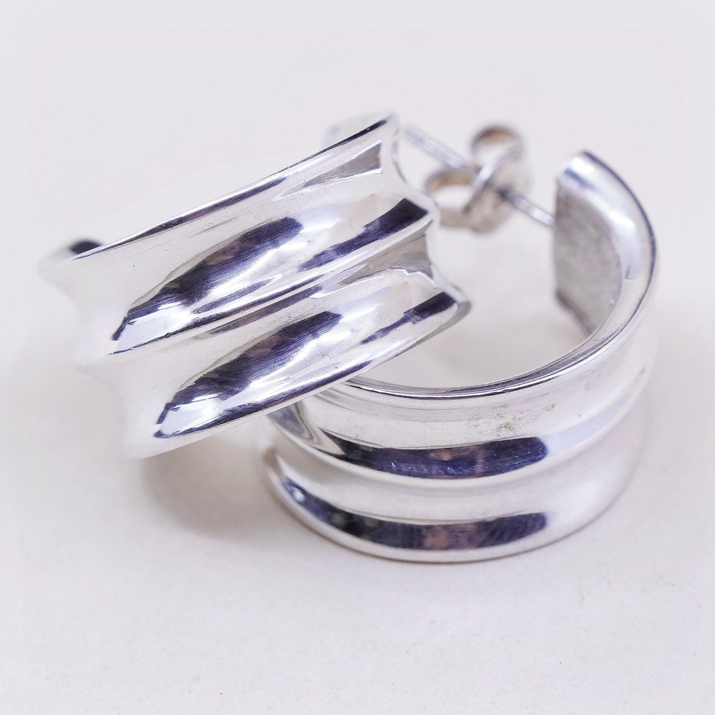 1”, ESPO Sterling silver handmade earrings, 925 Ribbed origami Huggie studs