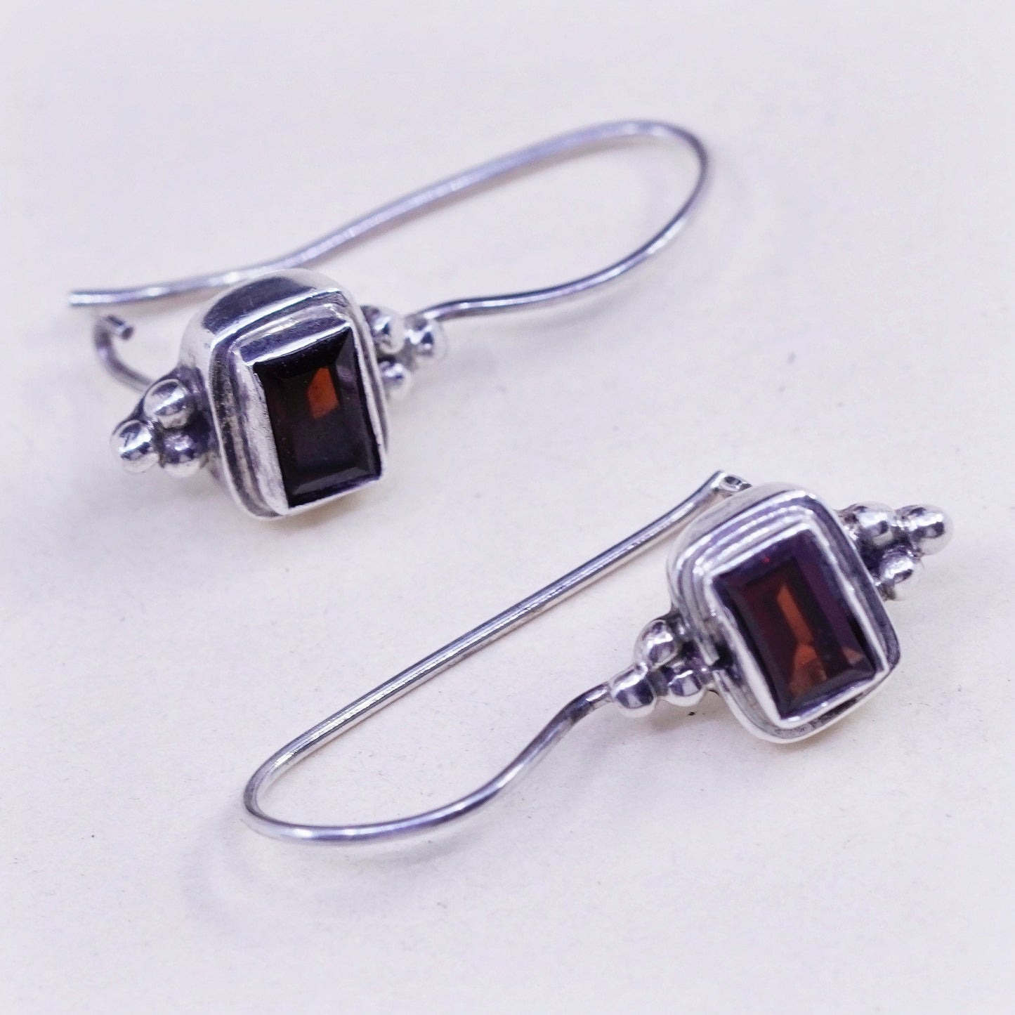 Vintage Sterling 925 silver handmade earrings with rectangular ruby