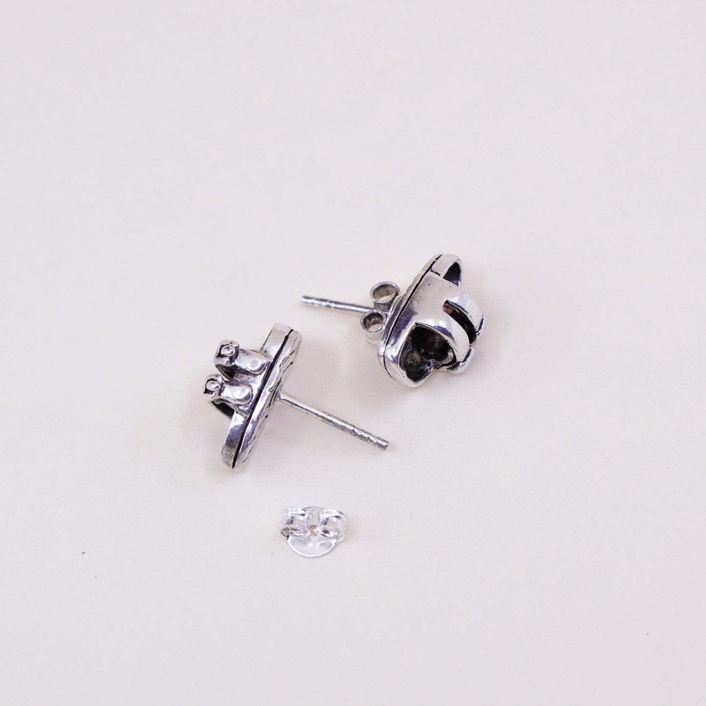 Vintage sterling silver sandal studs, handmade 925 earrings