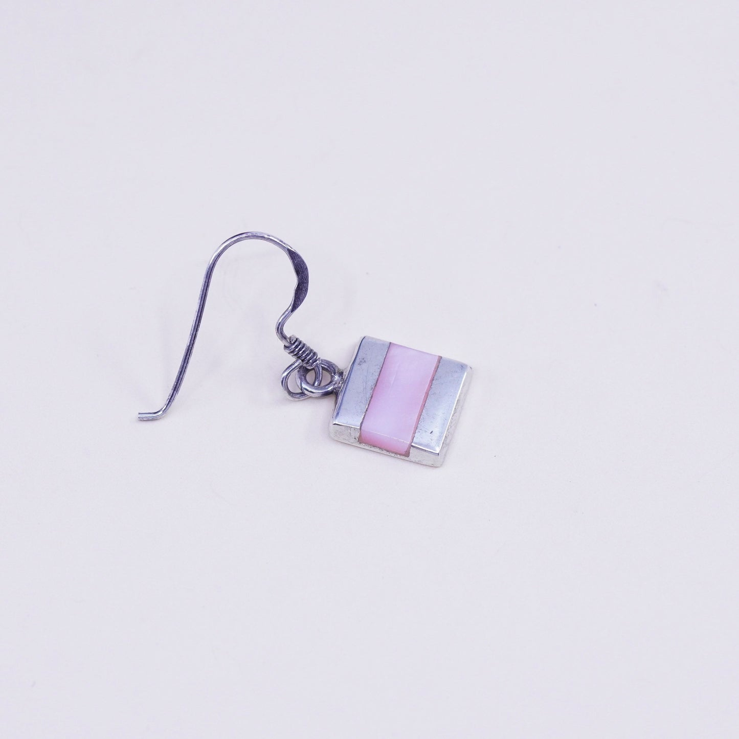 Vintage sterling 925 silver handmade earrings with square pink mother of pearl