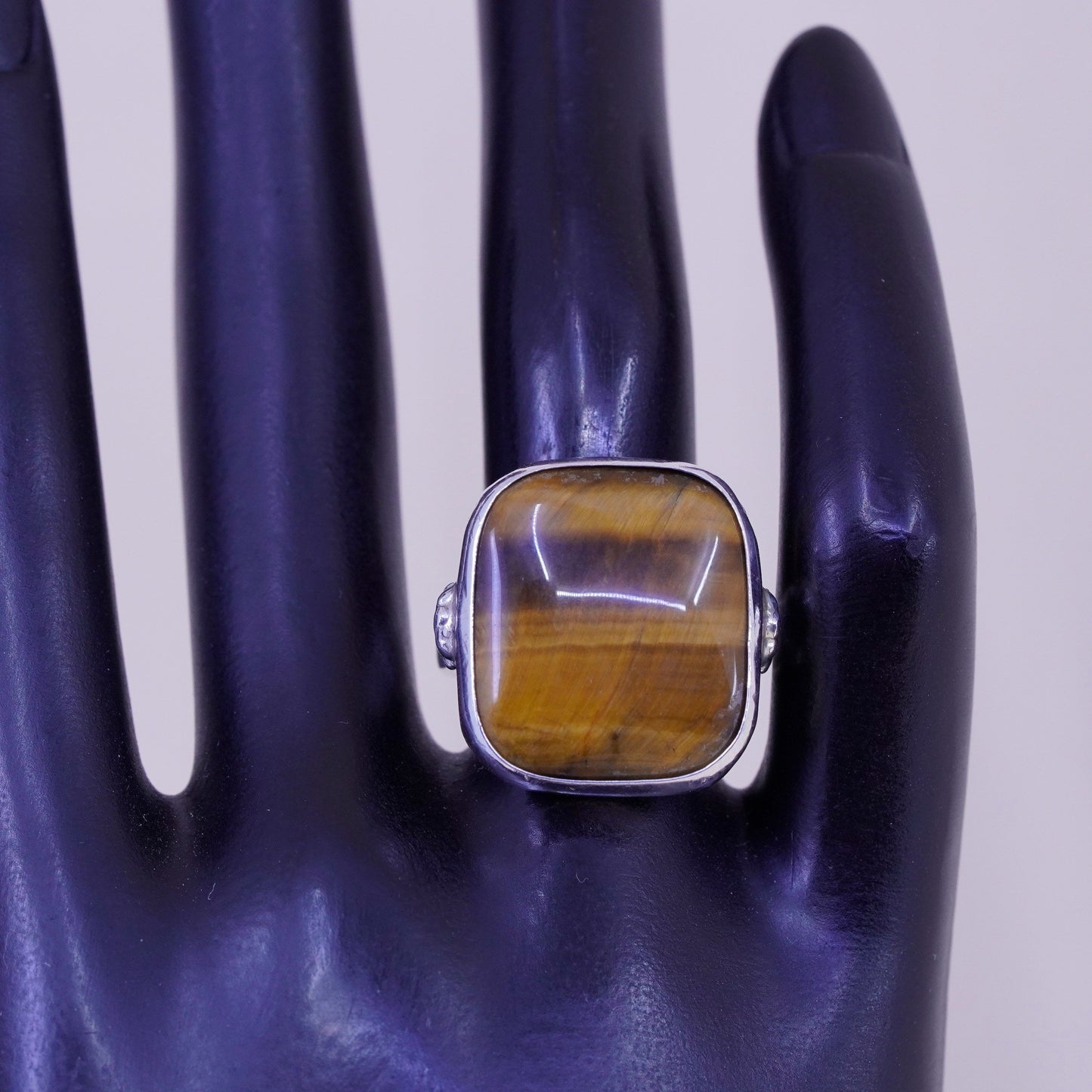 Size 7, Vintage sterling silver ring, handmade 925 band square golden tiger eye
