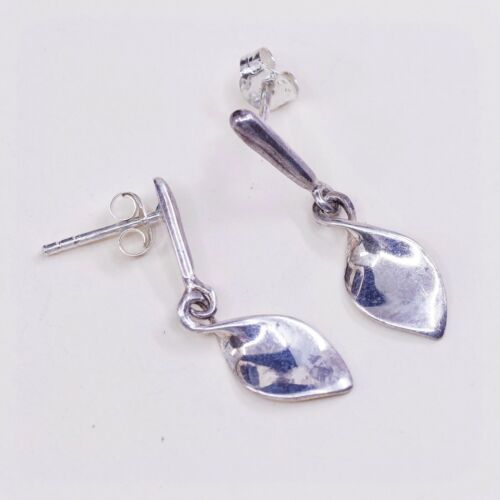 Vtg 925 Sterling Silver Handmade Twisted Dangle Earrings, Stamped 925