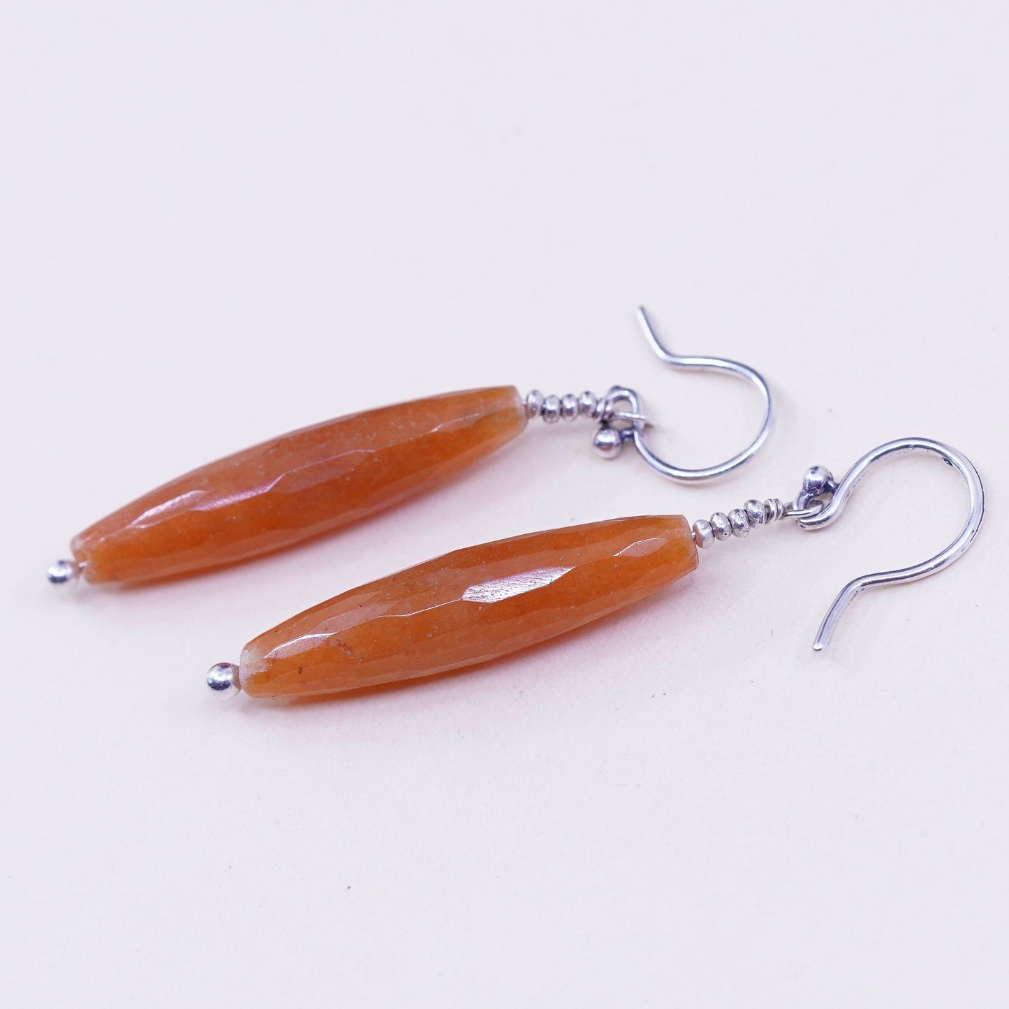 Vintage sterling 925 silver handmade earrings with long carnelian