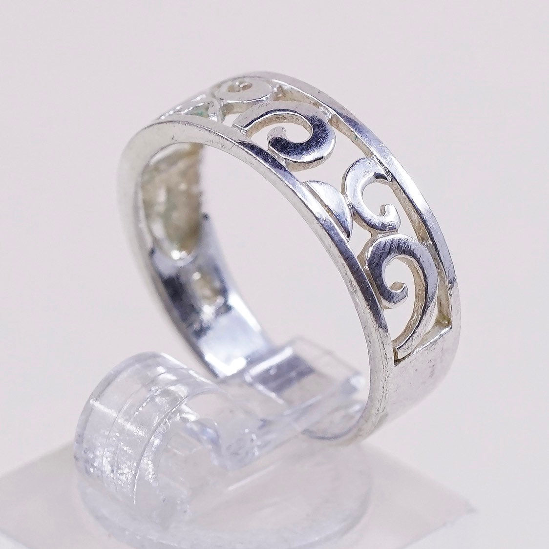 sz 7, vtg Sterling silver handmade ring, mexico 925 band w/ swirl wave