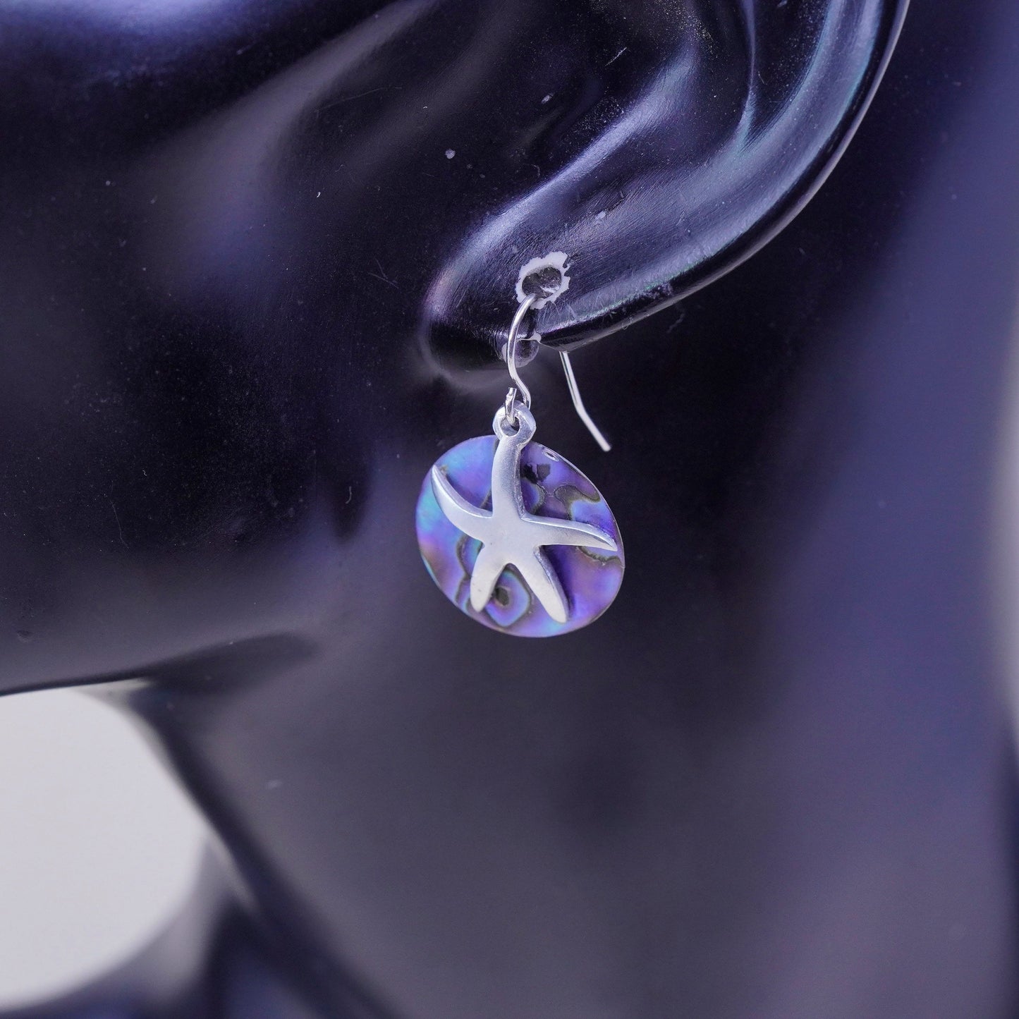 Vintage sterling 925 silver handmade str starfish earrings with abalone