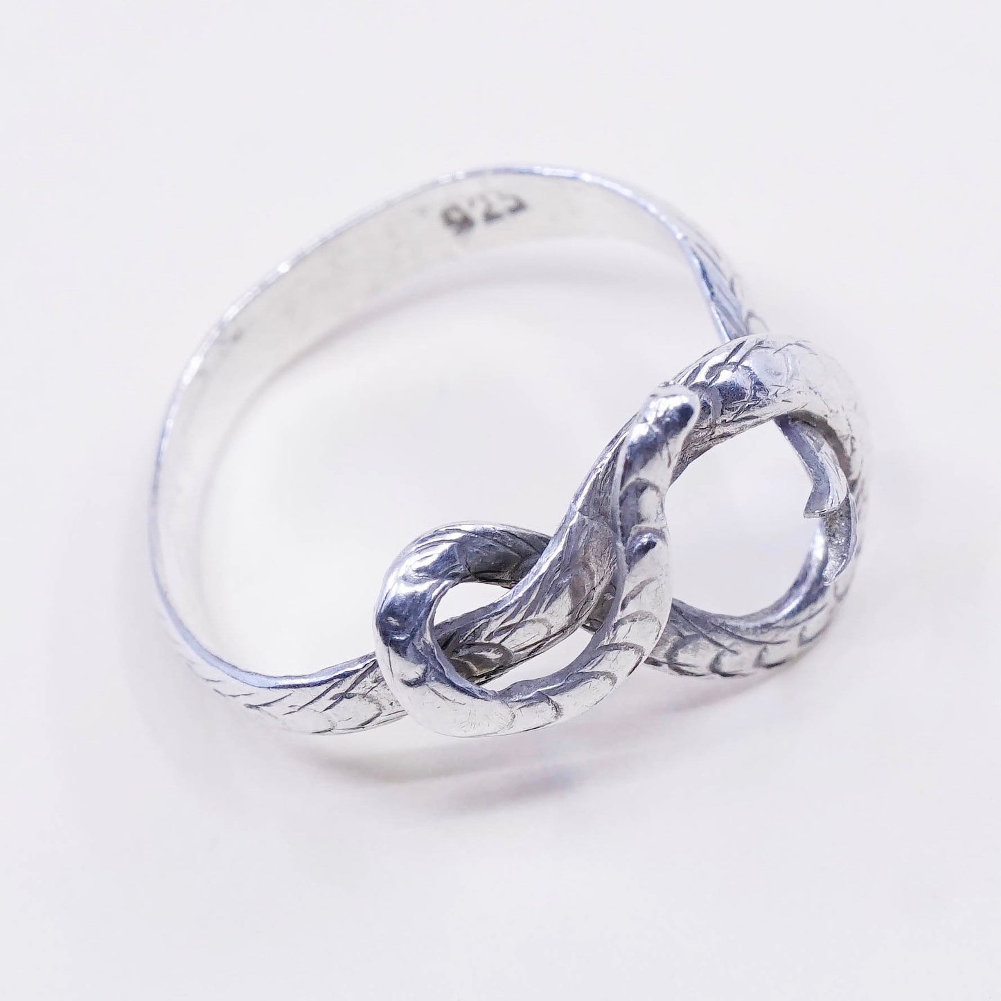 Size 7.75, vintage Sterling silver handmade ring, 925 silver snake band