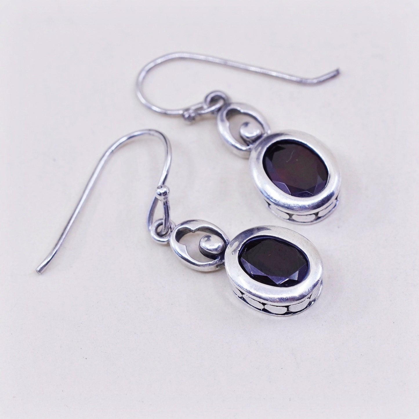 Vintage LUC sterling 925 silver handmade earrings with ruby and bead around