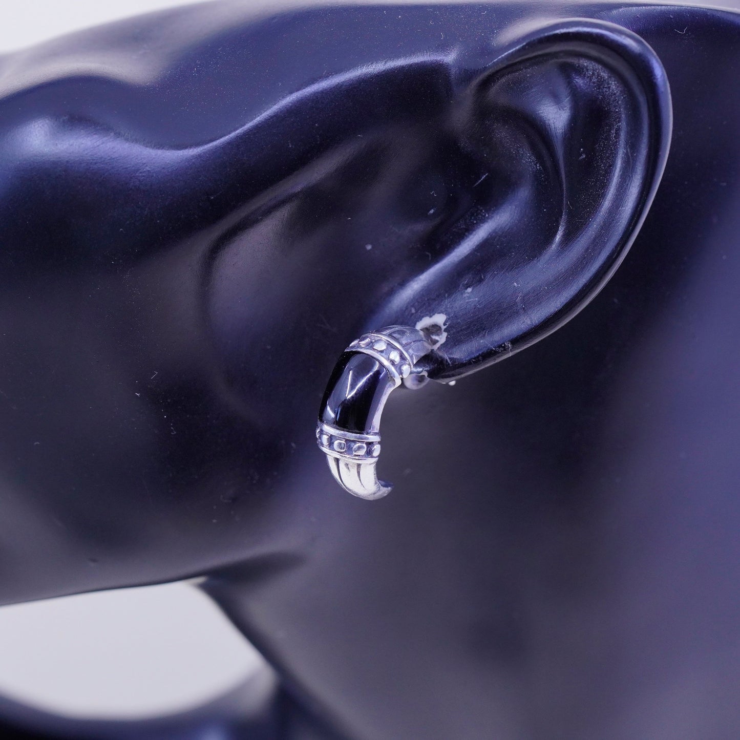 0.75”, Sterling silver handmade earrings, 925 Huggie studs with onyx and beads