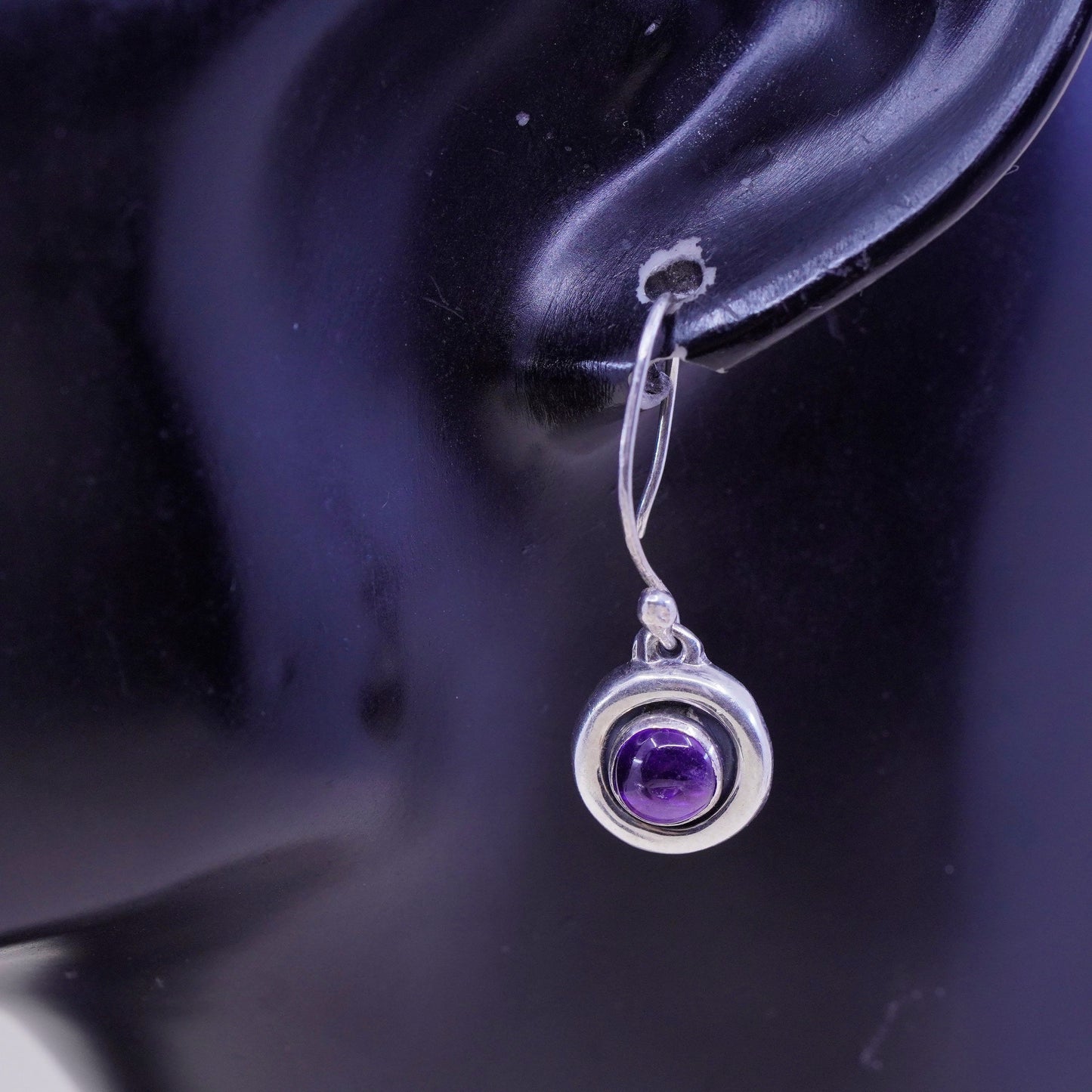 Vintage sterling silver handmade earrings, 925 drops with amethyst, stamped 925