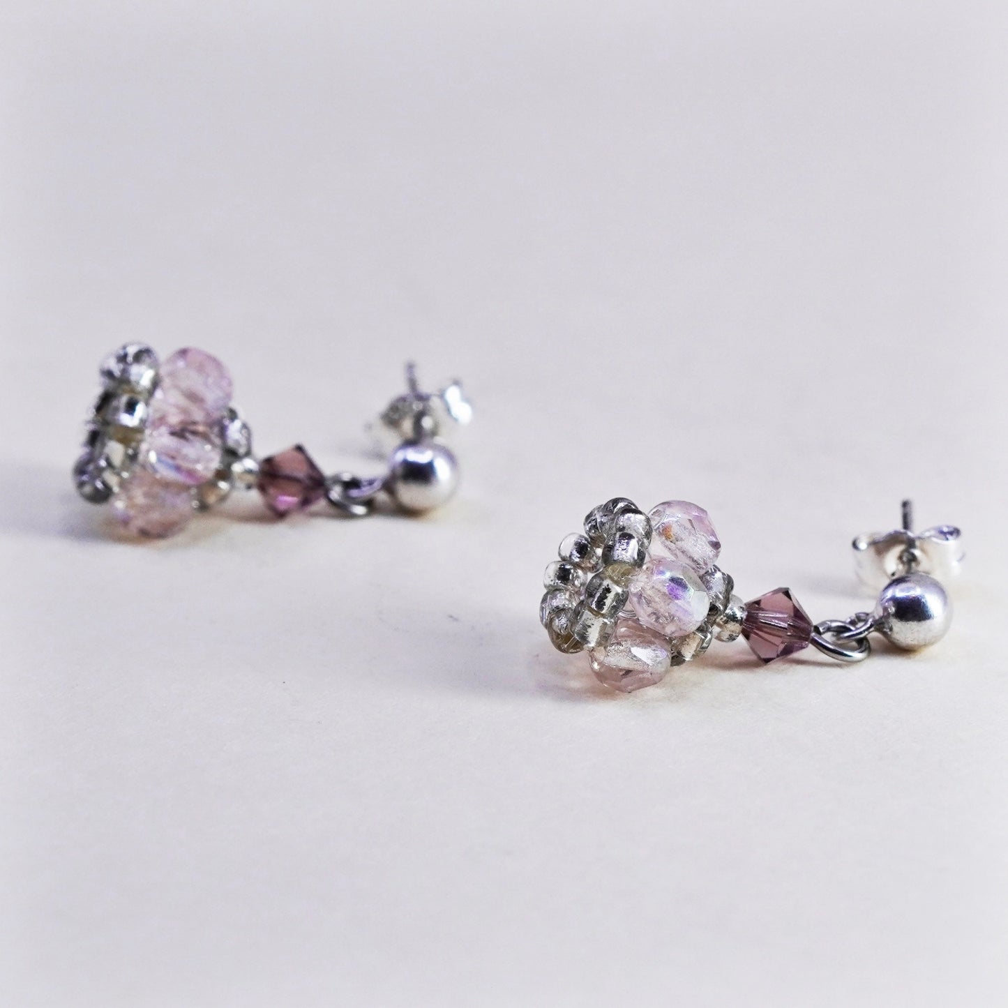 Vintage sterling 925 silver handmade earrings with crystal details