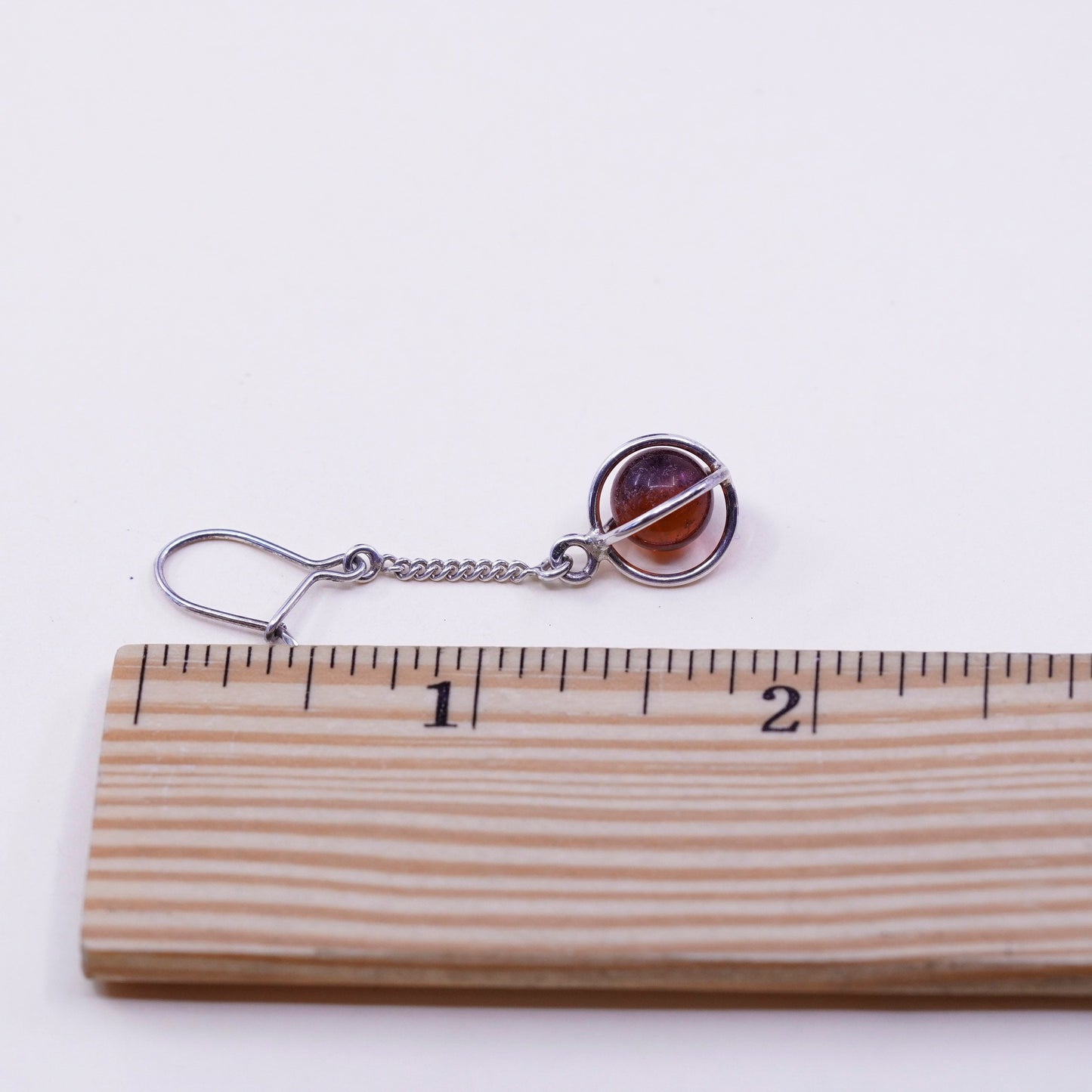 Vintage Sterling 925 silver handmade earrings with amber bead