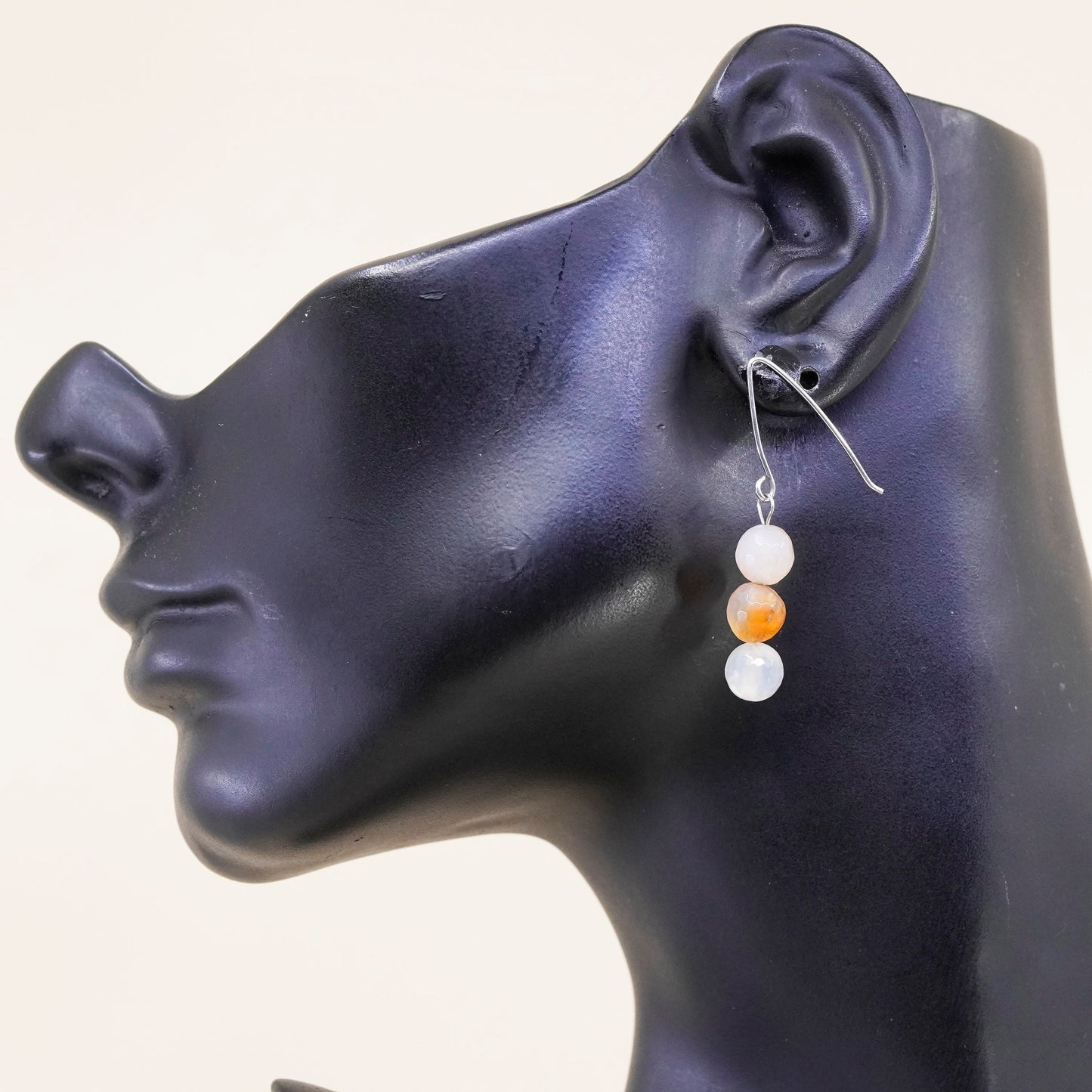 Vintage Sterling silver handmade earrings, 925 hooks with orange agate