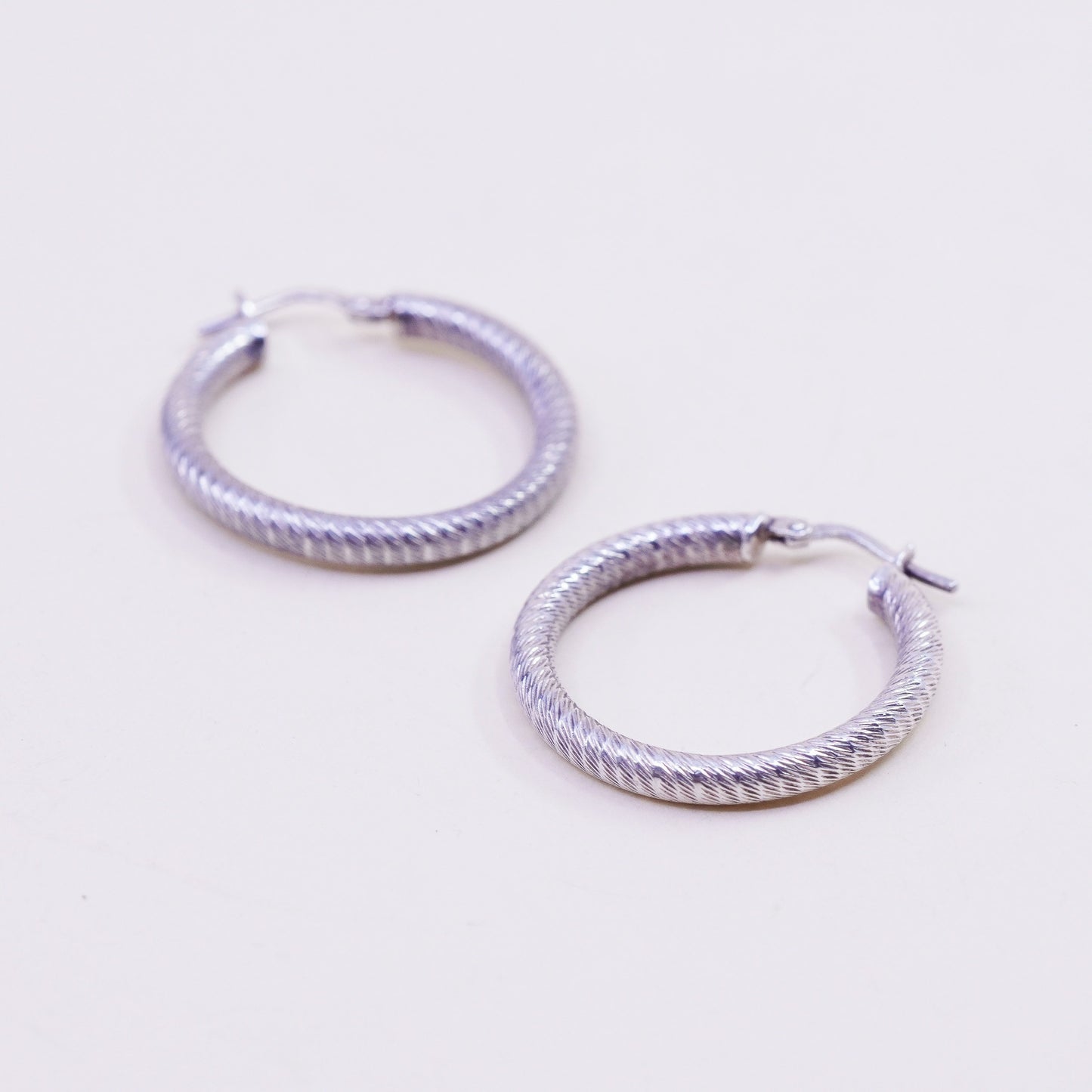1” Vintage sterling silver loop earrings, textured primitive hoops