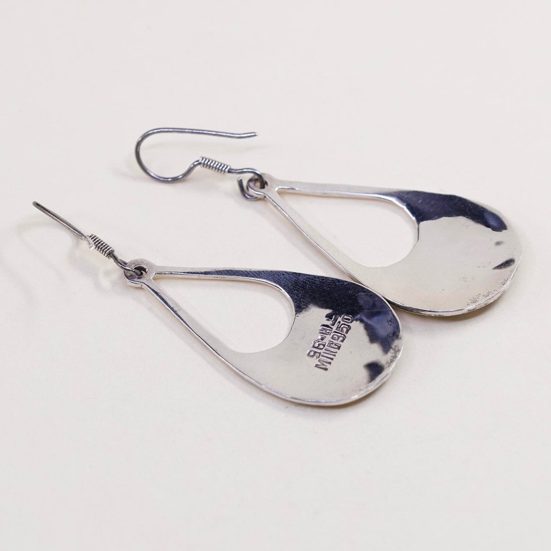 vtg sterling silver handmade earrings, mexico 950 teardrop w/ turquoise