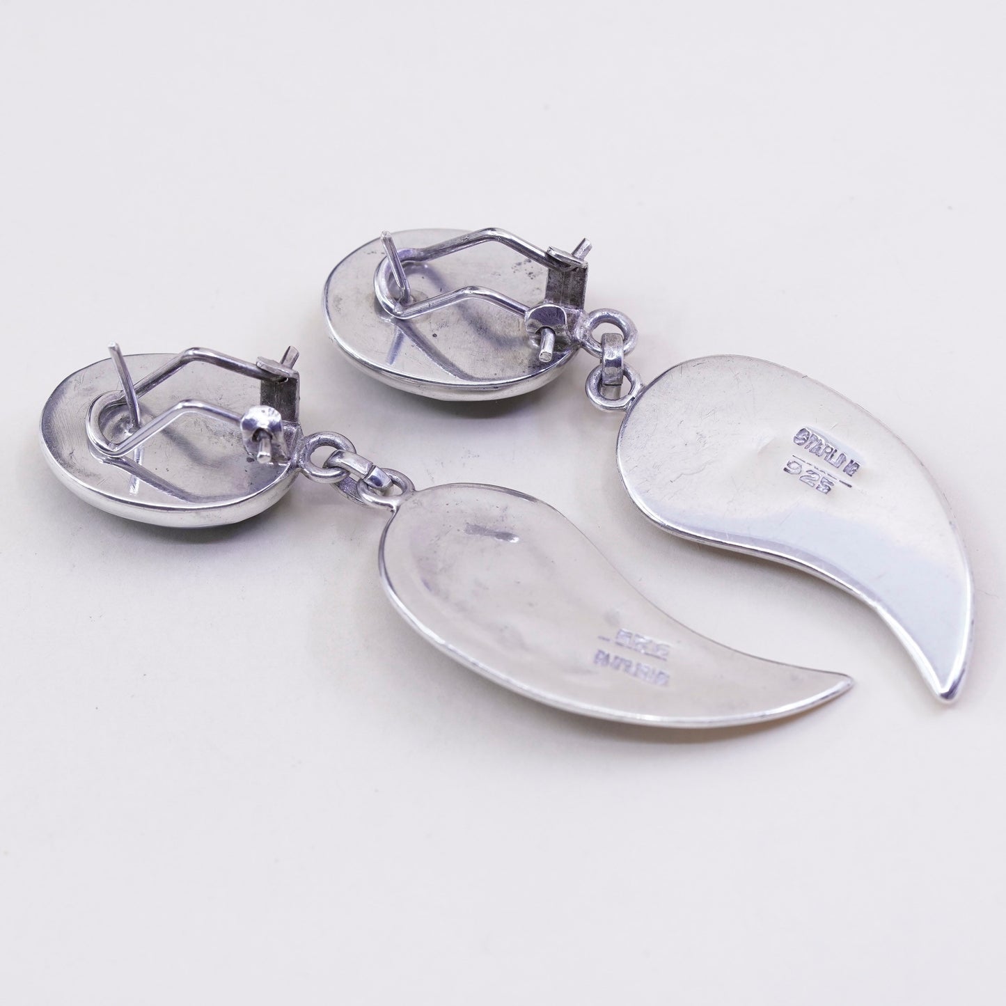 Vintage Sterling 925 silver handmade earrings with blue agate N obsidian lapis