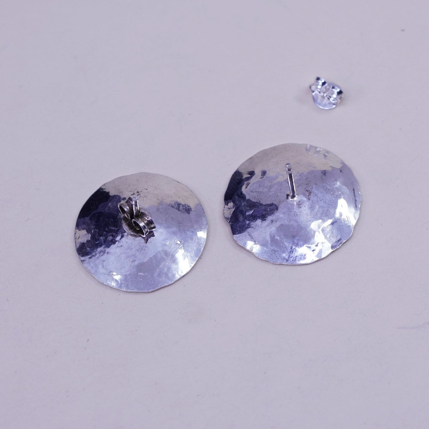 Vintage Sterling silver handmade Hammered earrings, 925 circle studs minimalist