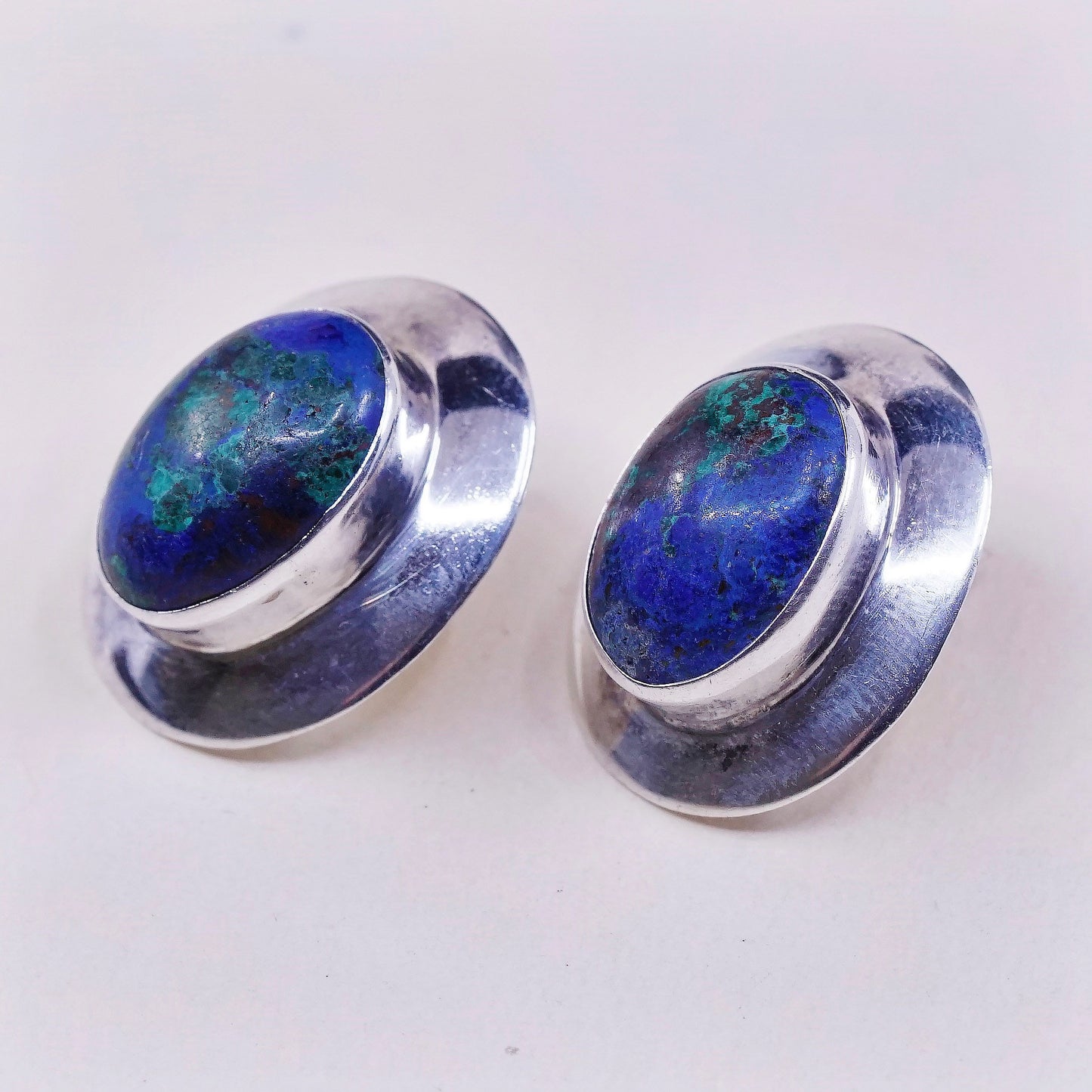 vtg sajen sterling silver handmade earrings, 925 studs w/ turquoise