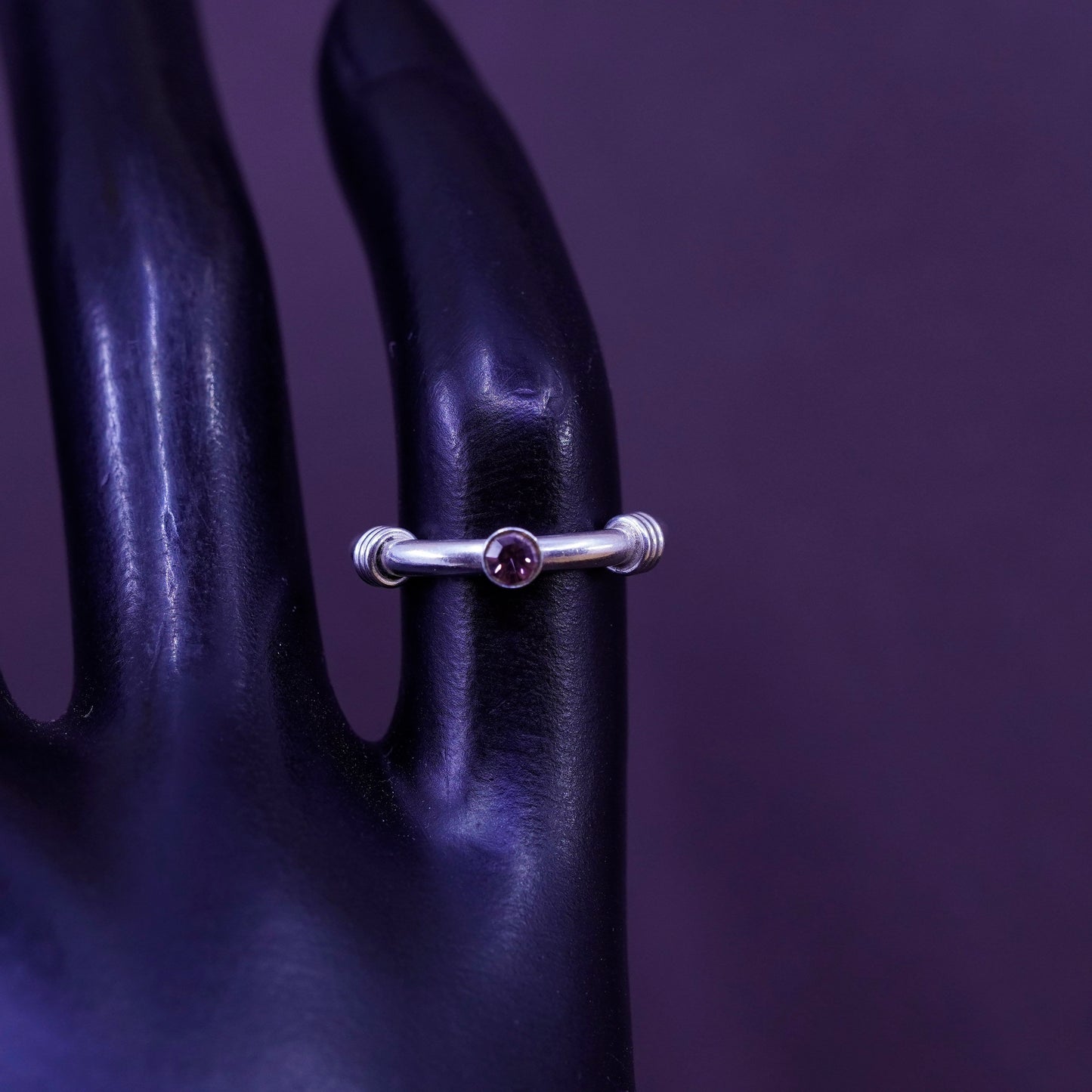 Size 1.5, Vintage Sterling silver handmade ring, 925 open band with cz