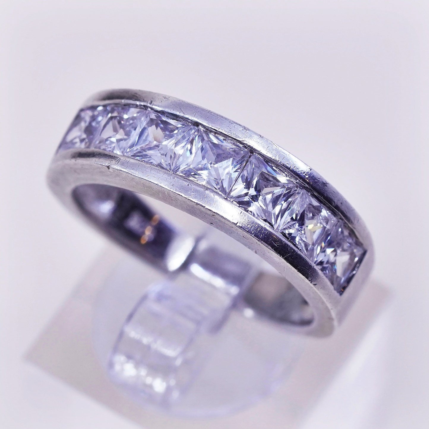 Size 9.25, Vintage sterling 925 silver ring, engagement band with cz
