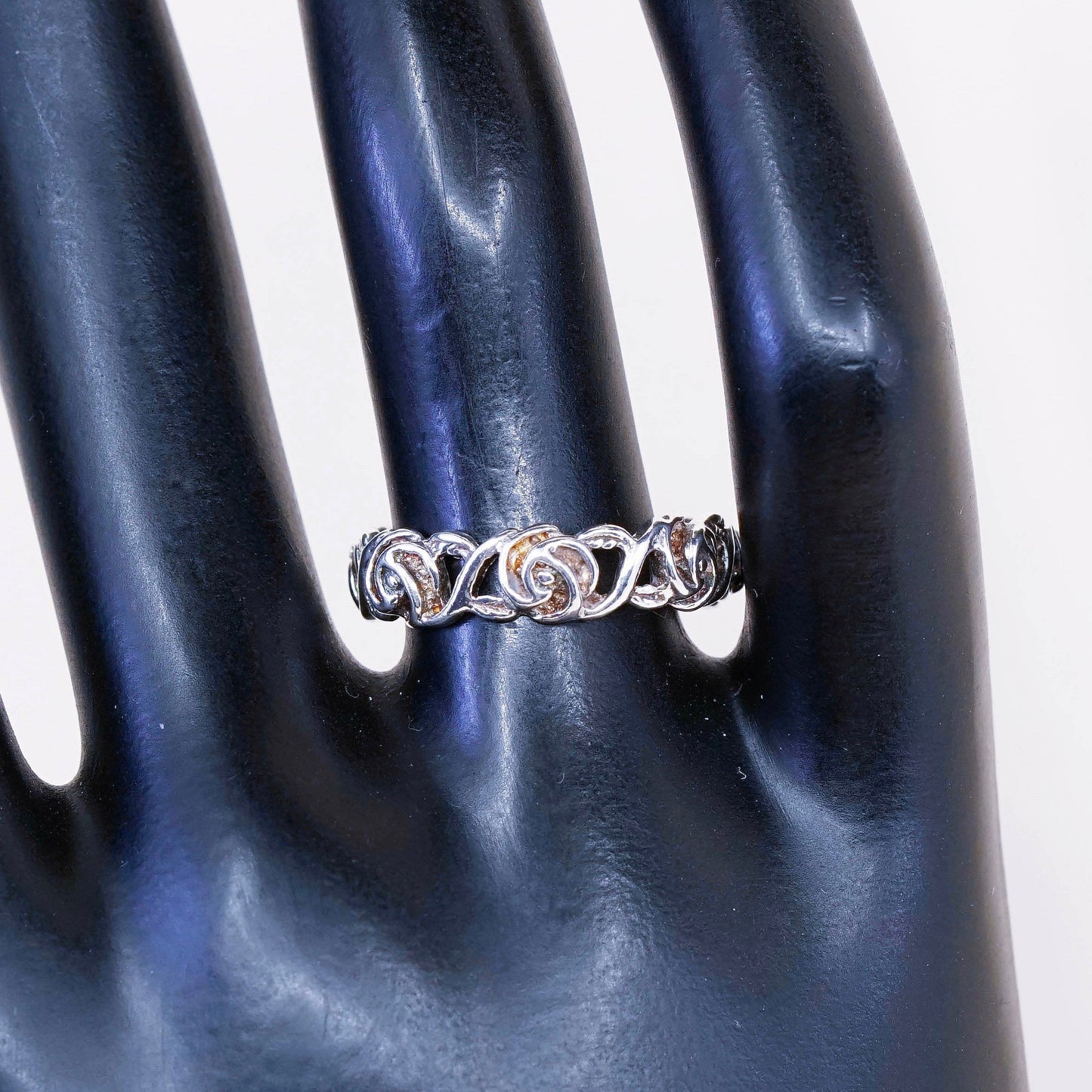Size 7.25, vintage sterling silver handmade ring, 925 band with floral flower