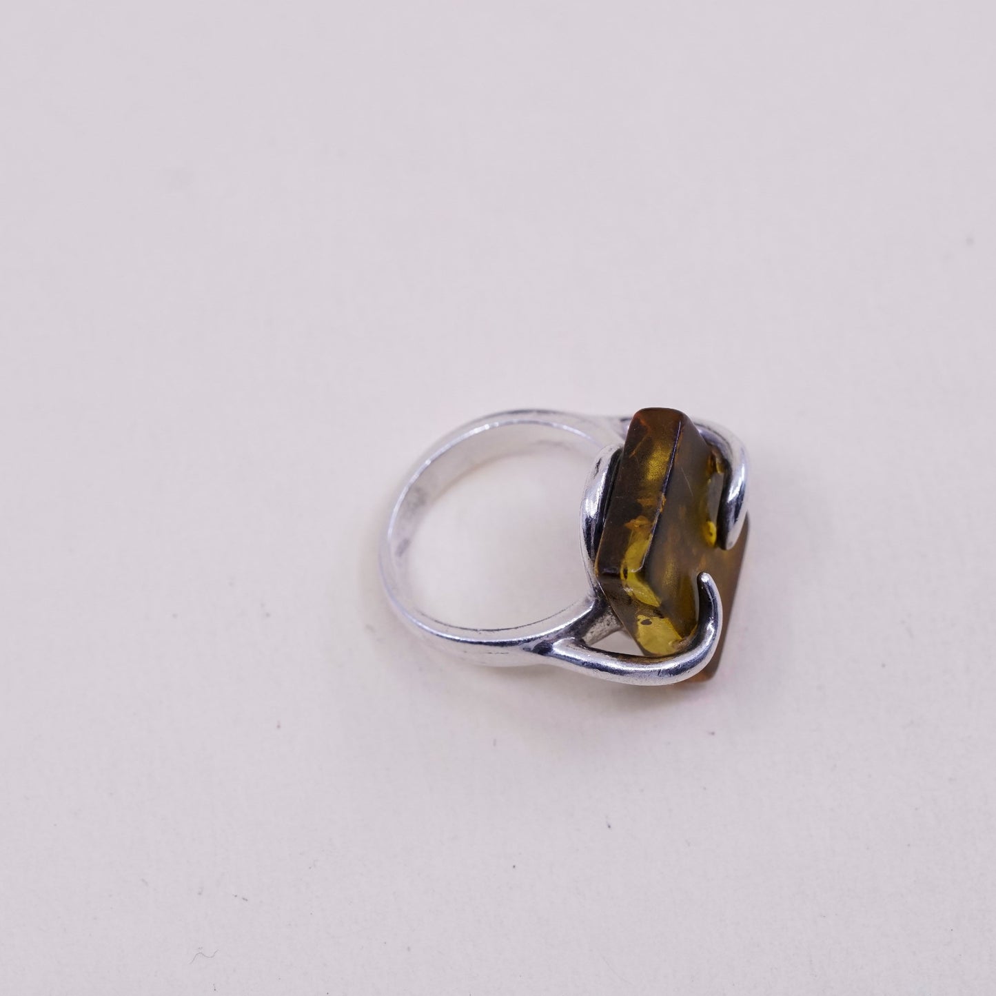 Size 3.25, Vintage sterling silver handmade ring, Mexico 925 with Amber