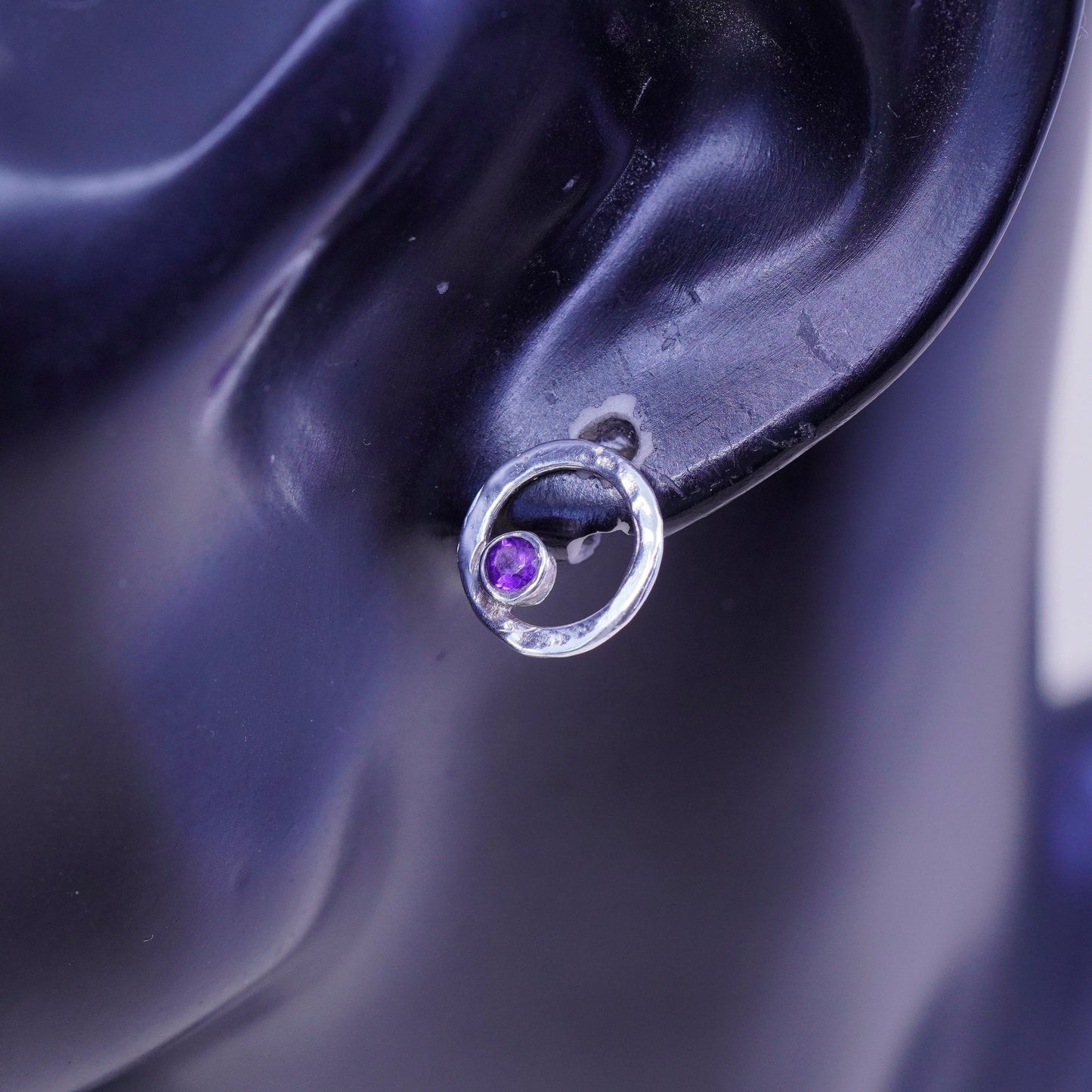 Vintage Didae Shablool sterling silver earrings, Israel 925 studs with amethyst