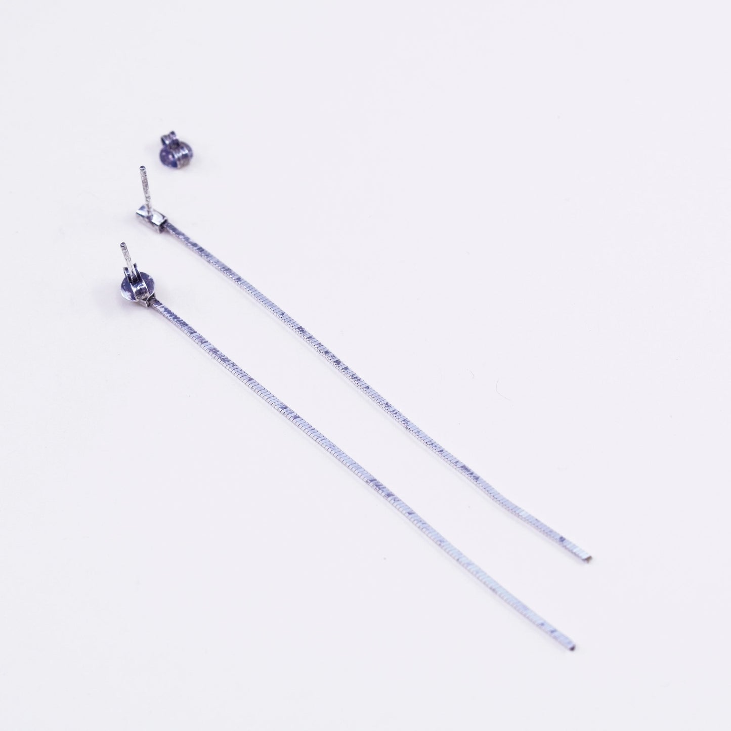Vintage sterling silver handmade earrings, 925 long snake chain drops