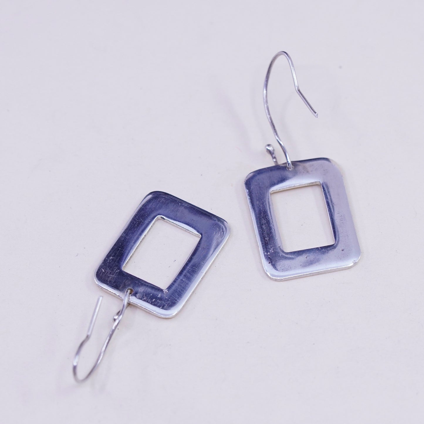 Vintage sterling silver handmade earrings, 925 textured square dangles