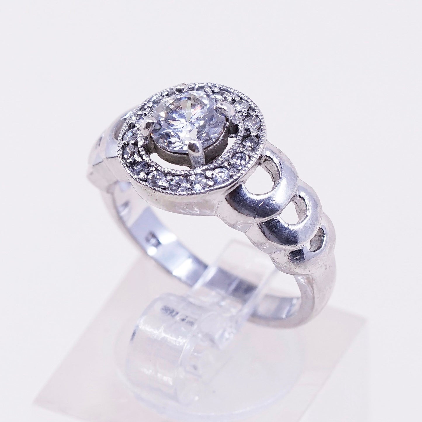 sz 7, vtg jewelry, sterling 925 silver cluster crystal engagement ring