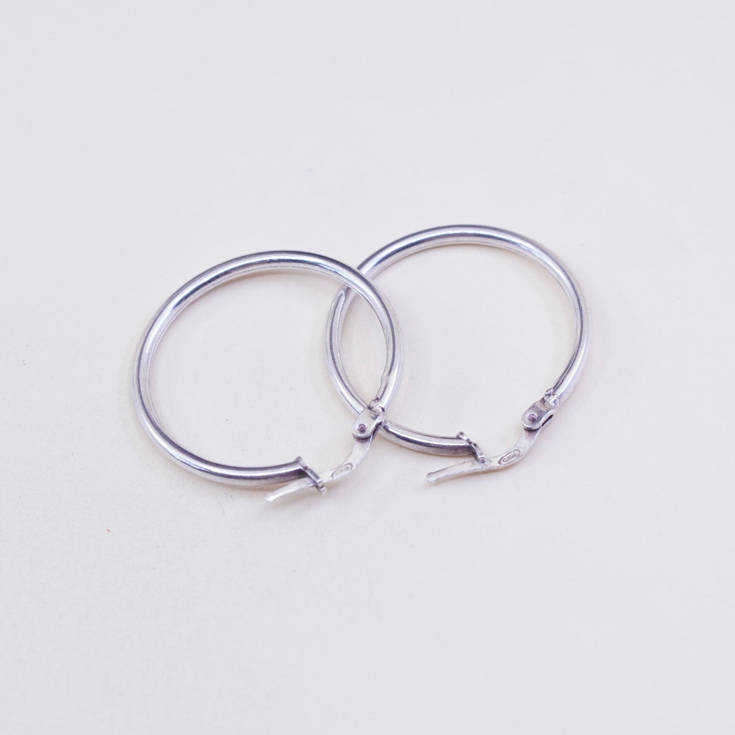 1”, Vintage sterling silver loop earrings, fashion minimalist primitive hoops