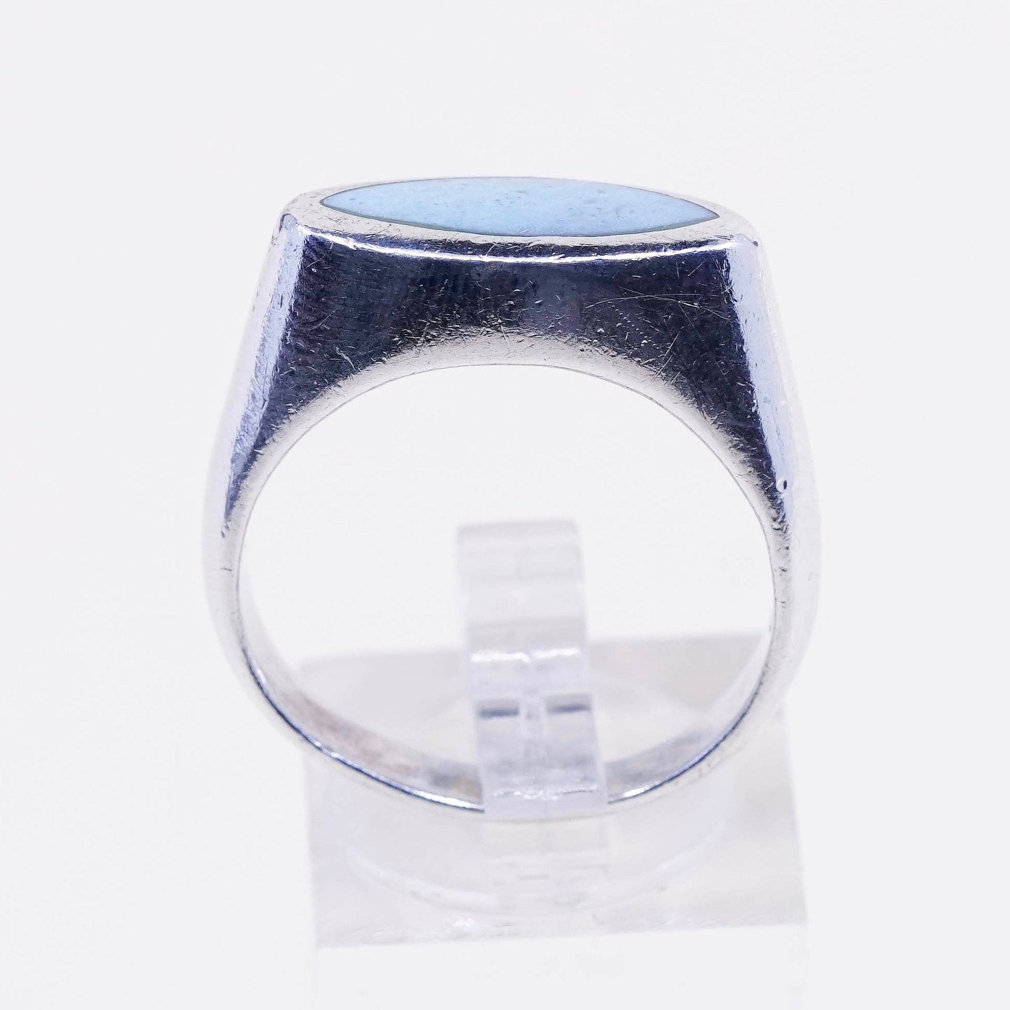 sz 9.25, vtg Sterling silver handmade ring, modern 925 band w/ turquoise