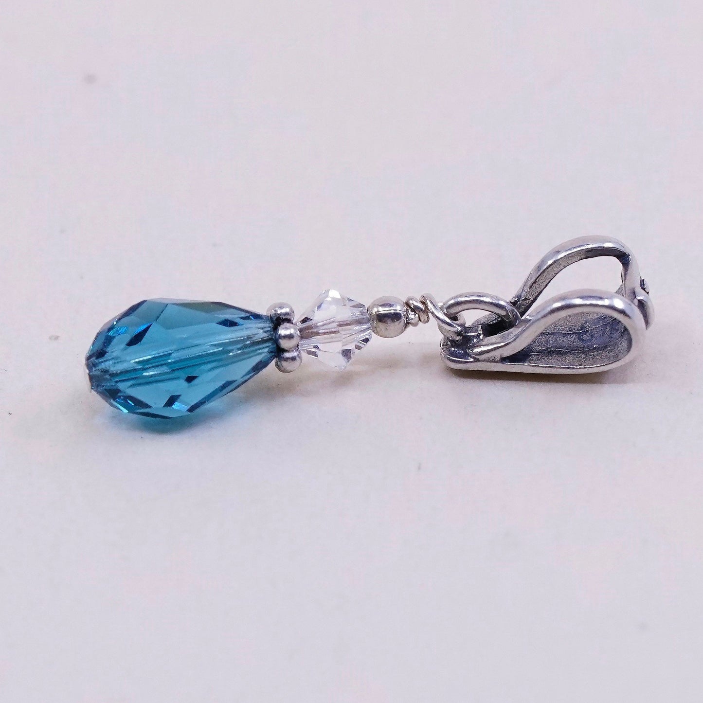 VTG Sterling silver handmade pendant, 925 with teardrop shaped blue crystal